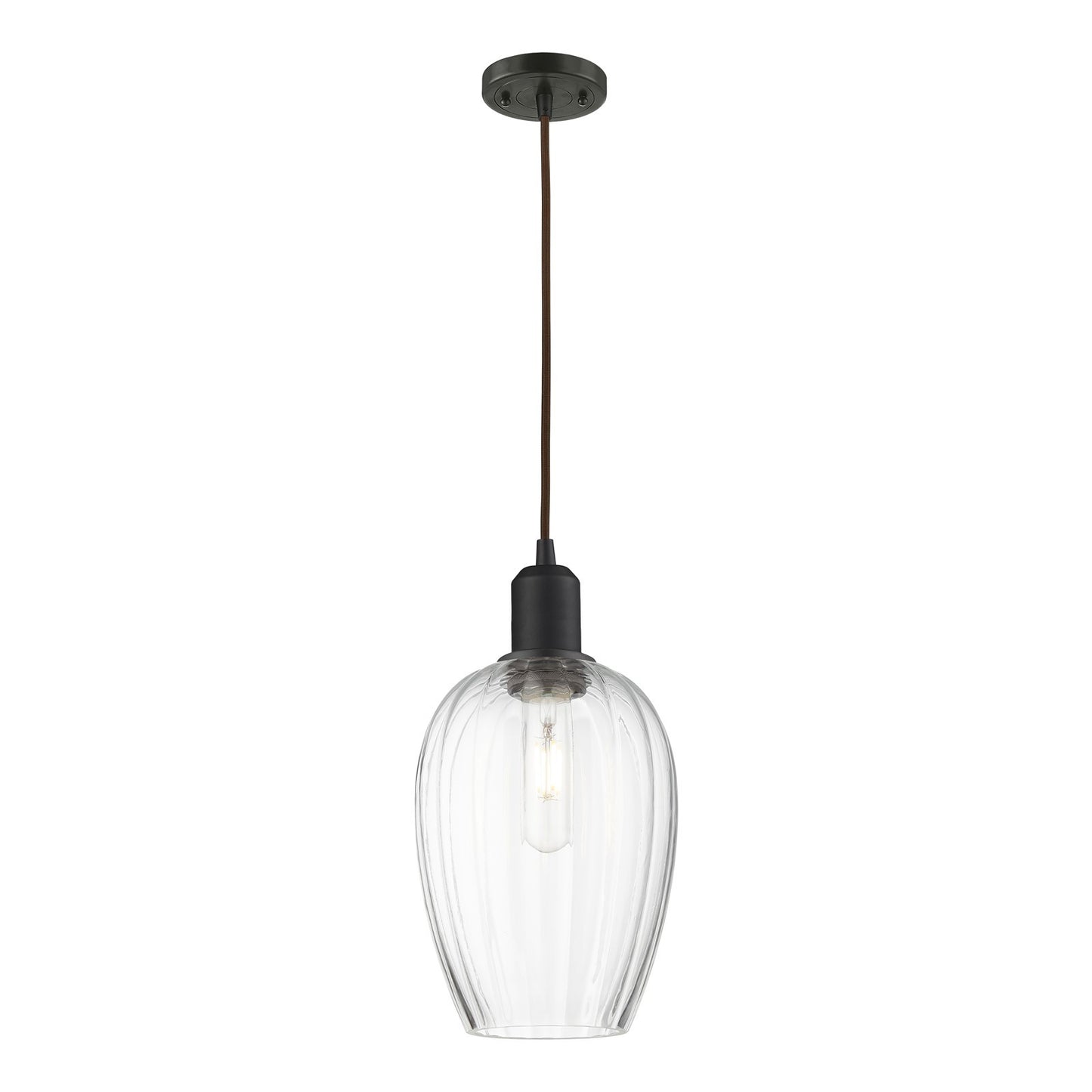 Innovations Preston Flute 6.25in 1-Light Mini Pendant | Industrial Oil Rubbed Bronze Steel and Clear Glass | Kitchen Island & | Model 900-1P-OB-G457-6CL