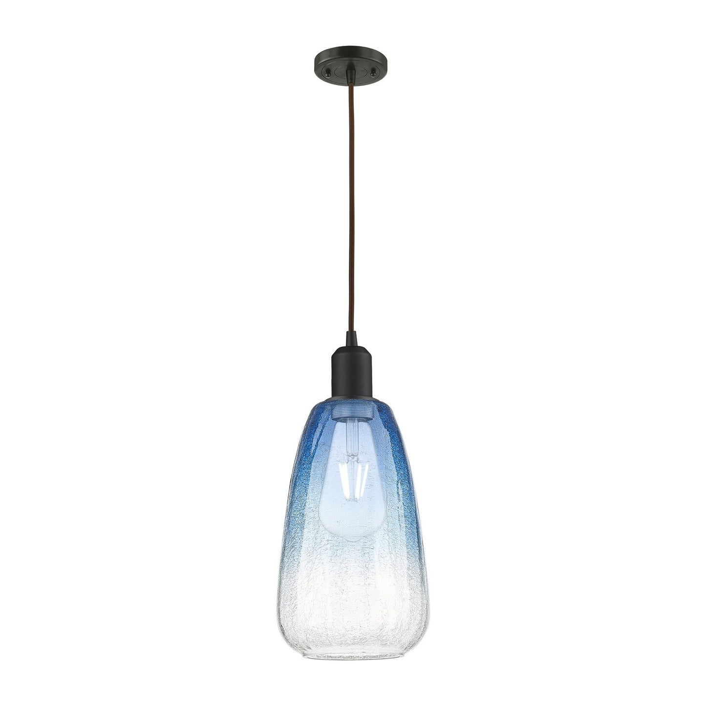 Innovations Brookhaven Almond 6in 1-Light Mini Pendant | Industrial Oil Rubbed Bronze Steel and Sapphire Blue Glass | Kitchen | Model 900-1P-OB-G480-6SB