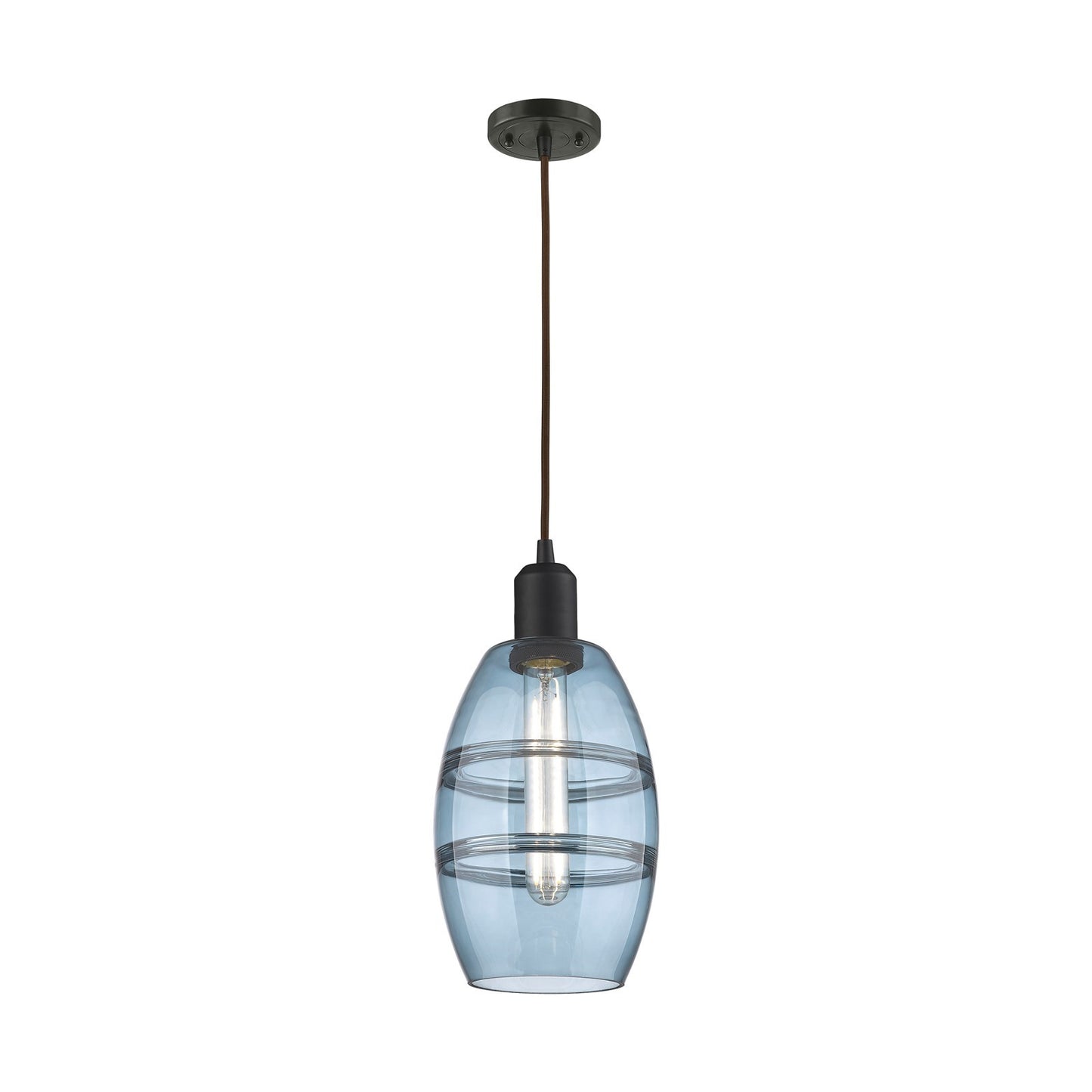 Innovations Vaz 6in 1-Light Mini Pendant | Industrial Oil Rubbed Bronze Steel and Blue Glass | Kitchen Island & Dining Room | Model 900-1P-OB-G557-6BL