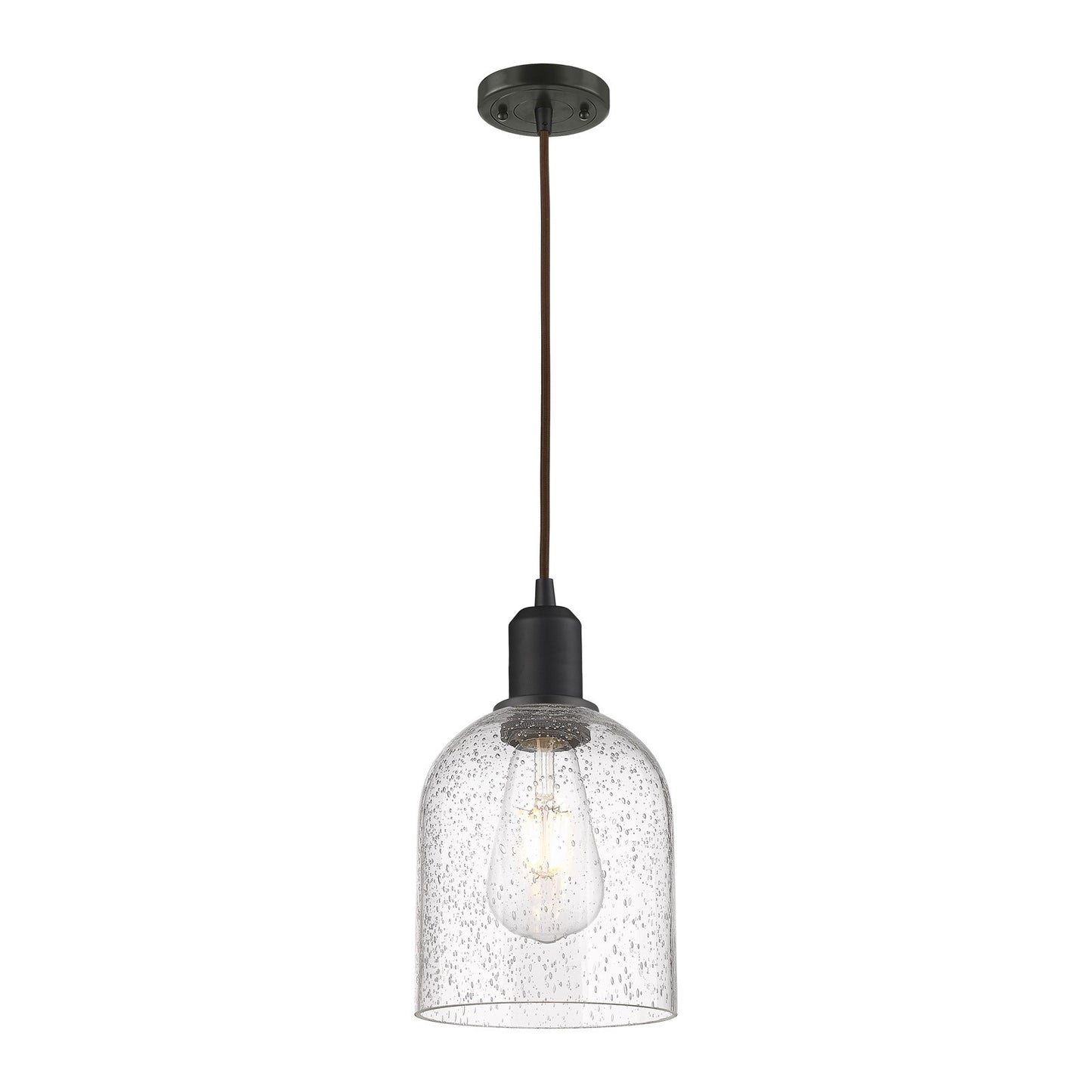 Innovations Bella 6in 1-Light Mini Pendant | Industrial Oil Rubbed Bronze Steel and Seedy Glass | Kitchen Island | Model 900-1P-OB-G558-6SDY