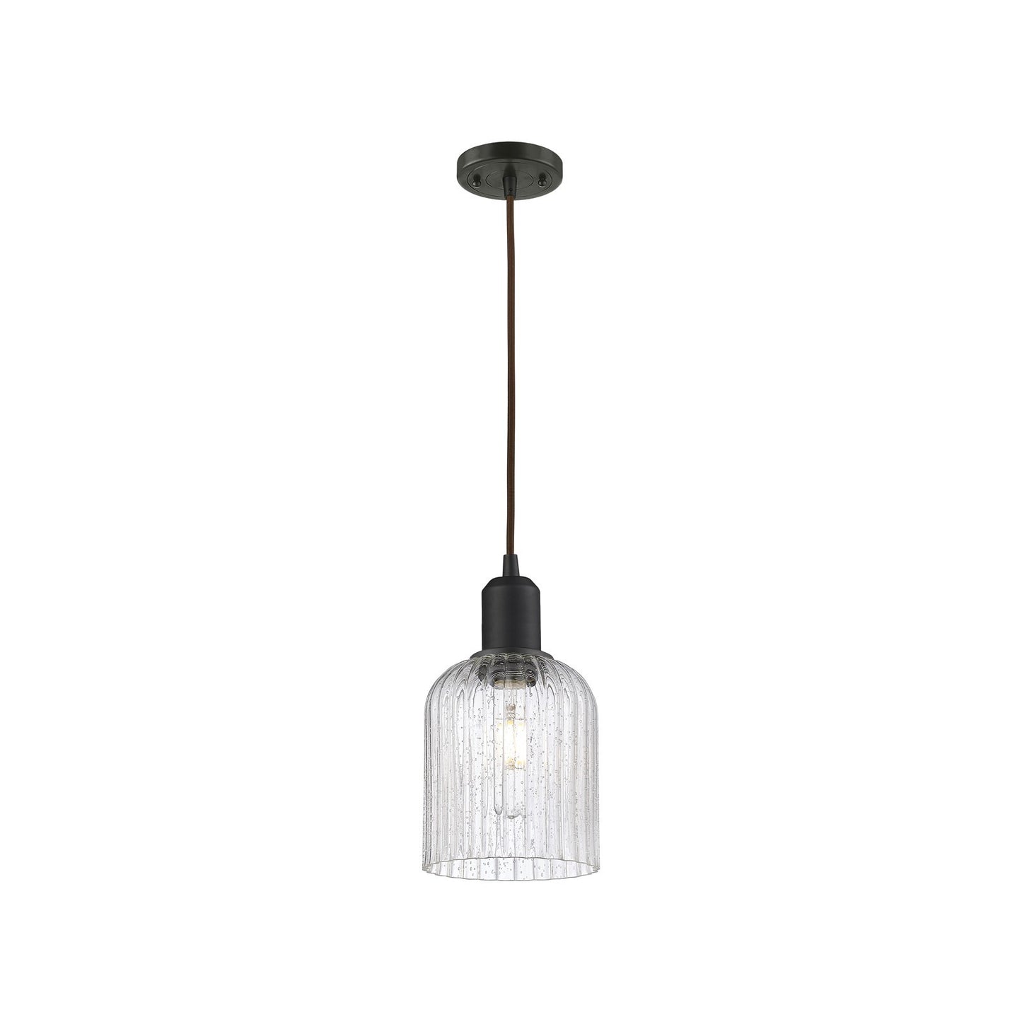Innovations Bridal Veil 5in 1-Light Mini Pendant | Industrial Oil Rubbed Bronze Steel and Seedy Glass | Kitchen Island | Model 900-1P-OB-G559-5SDY