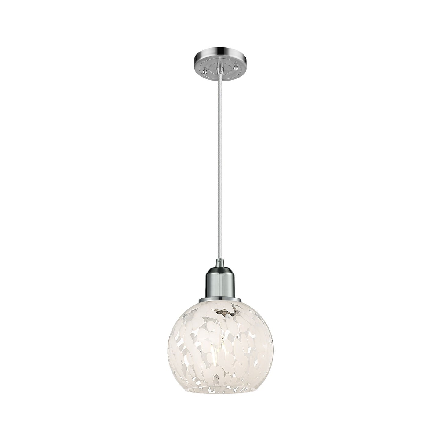 Innovations White Mouchette 6in 1-Light Mini Pendant | Industrial Polished Chrome Steel and White Glass | Kitchen Island & | Model 900-1P-PC-G1216-6WM
