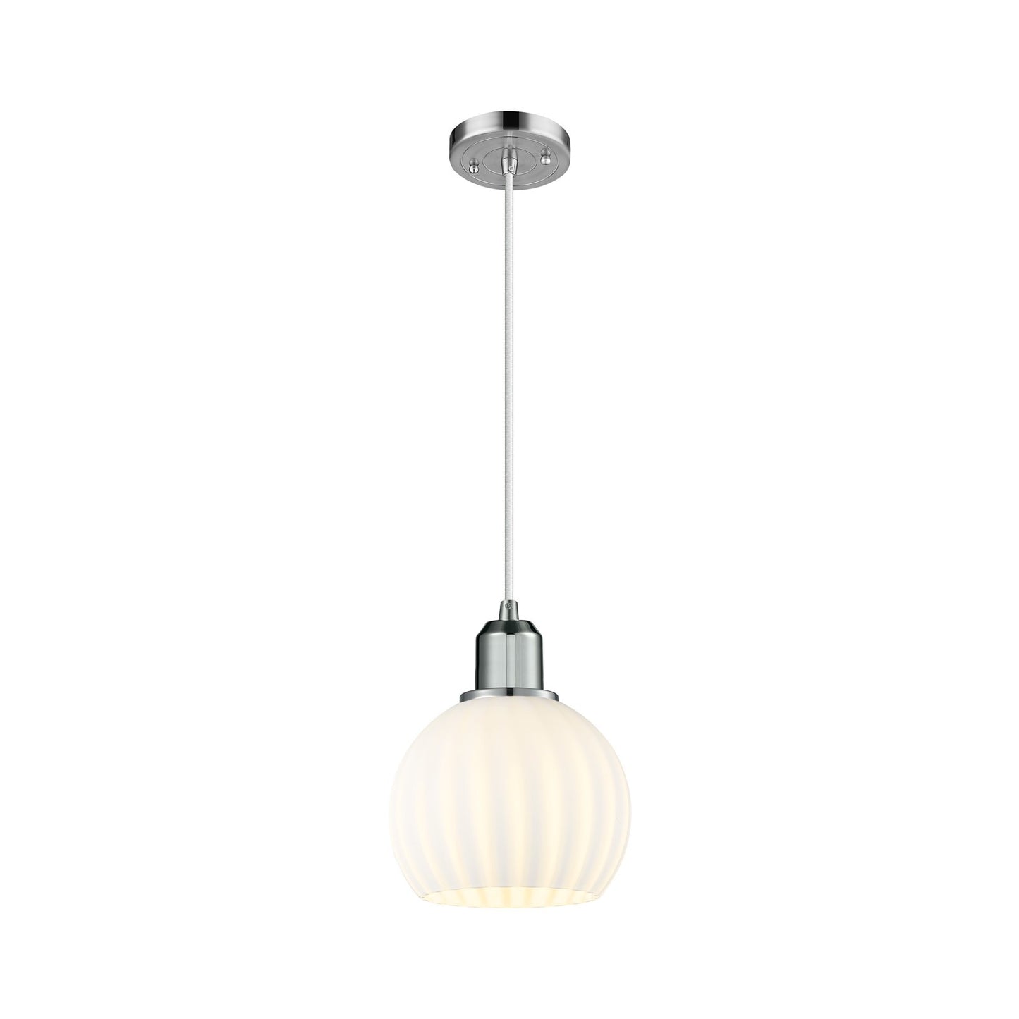 Innovations White Venetian 6in 1-Light Mini Pendant | Industrial Polished Chrome and White Venetian Glass | Kitchen Island & | Model 900-1P-PC-G1217-6WV