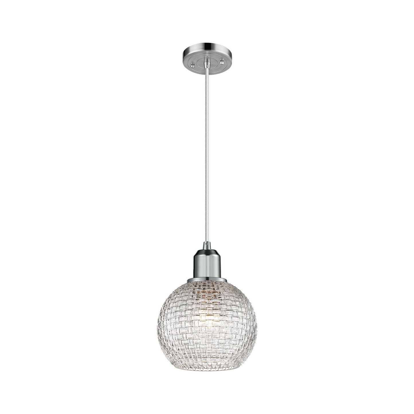 Innovations Athens 6in 1-Light Mini Pendant | Industrial Polished Chrome Steel and Clear Basket Weave Glass | Kitchen Island & | Model 900-1P-PC-G122C-6CL