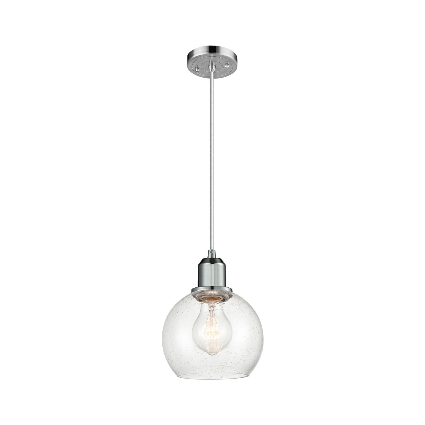 Innovations Athens 6in 1-Light Mini Pendant | Industrial Polished Chrome Steel and Seedy Glass | Kitchen Island & Dining Room | Model 900-1P-PC-G124-6