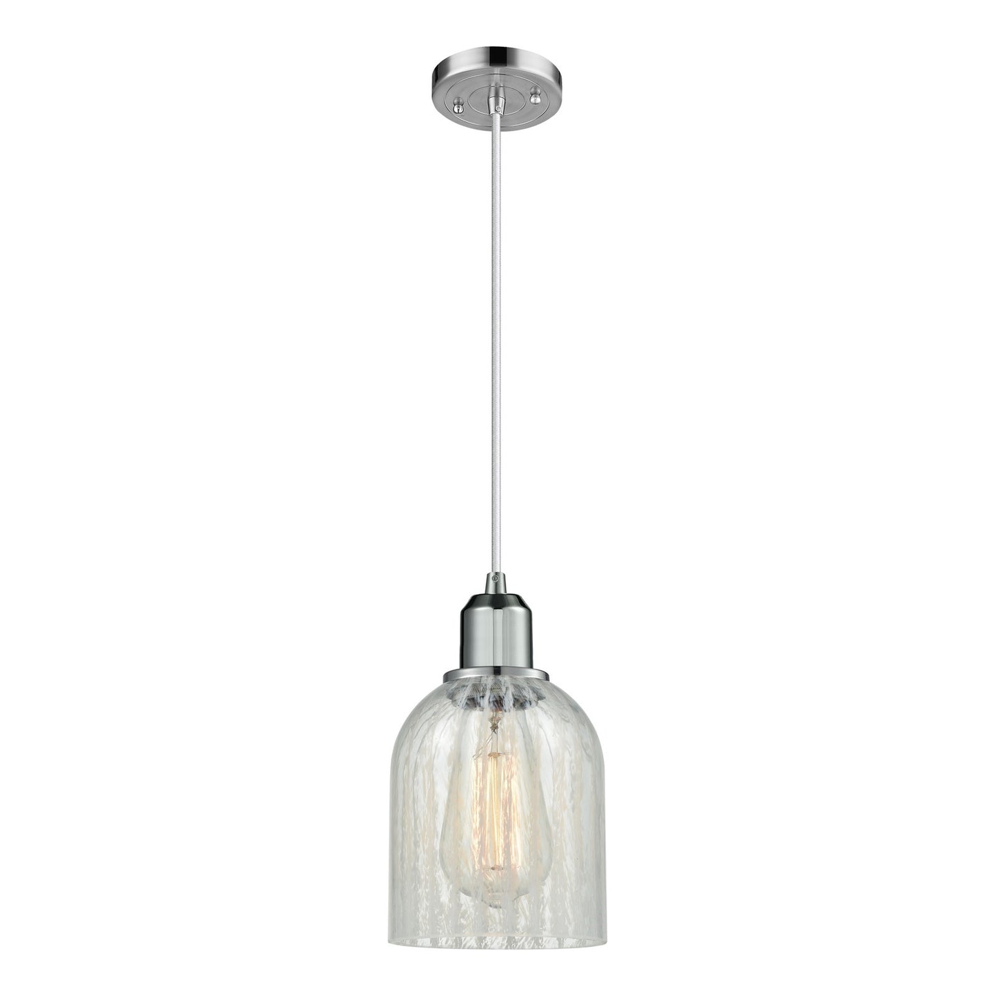 Innovations Caledonia 5in 1-Light Mini Pendant | Industrial Polished Chrome Steel and Mouchette Glass | Kitchen Island | 5 x 9 in | Model 900-1P-PC-G2511