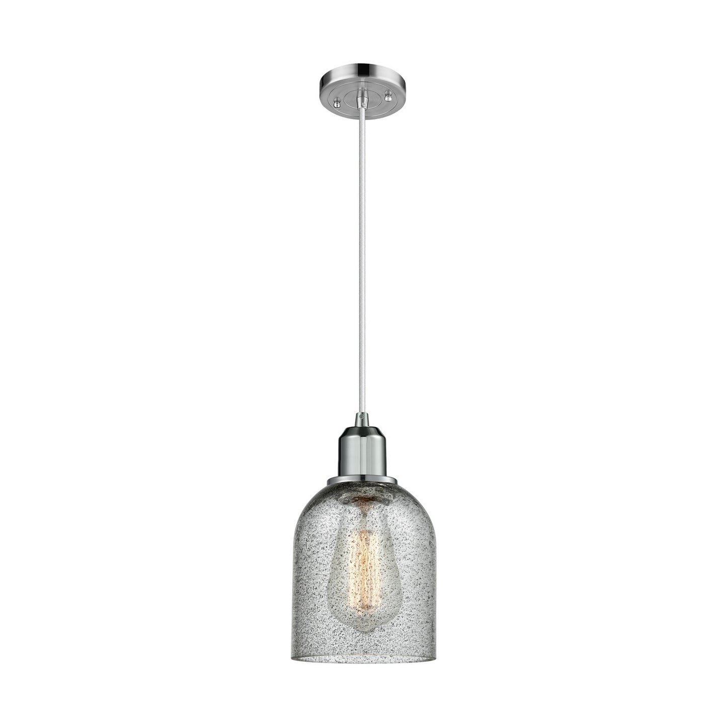 Innovations Caledonia 5in 1-Light Mini Pendant | Industrial Polished Chrome Steel and Charcoal Glass | Kitchen Island & Dining Room | Model 900-1P-PC-G257