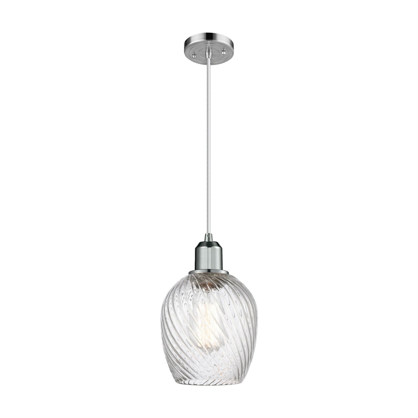 Innovations Salina 6in 1-Light Mini Pendant | Industrial Polished Chrome Steel and Clear Spiral Fluted Glass | Kitchen Island & | Model 900-1P-PC-G292