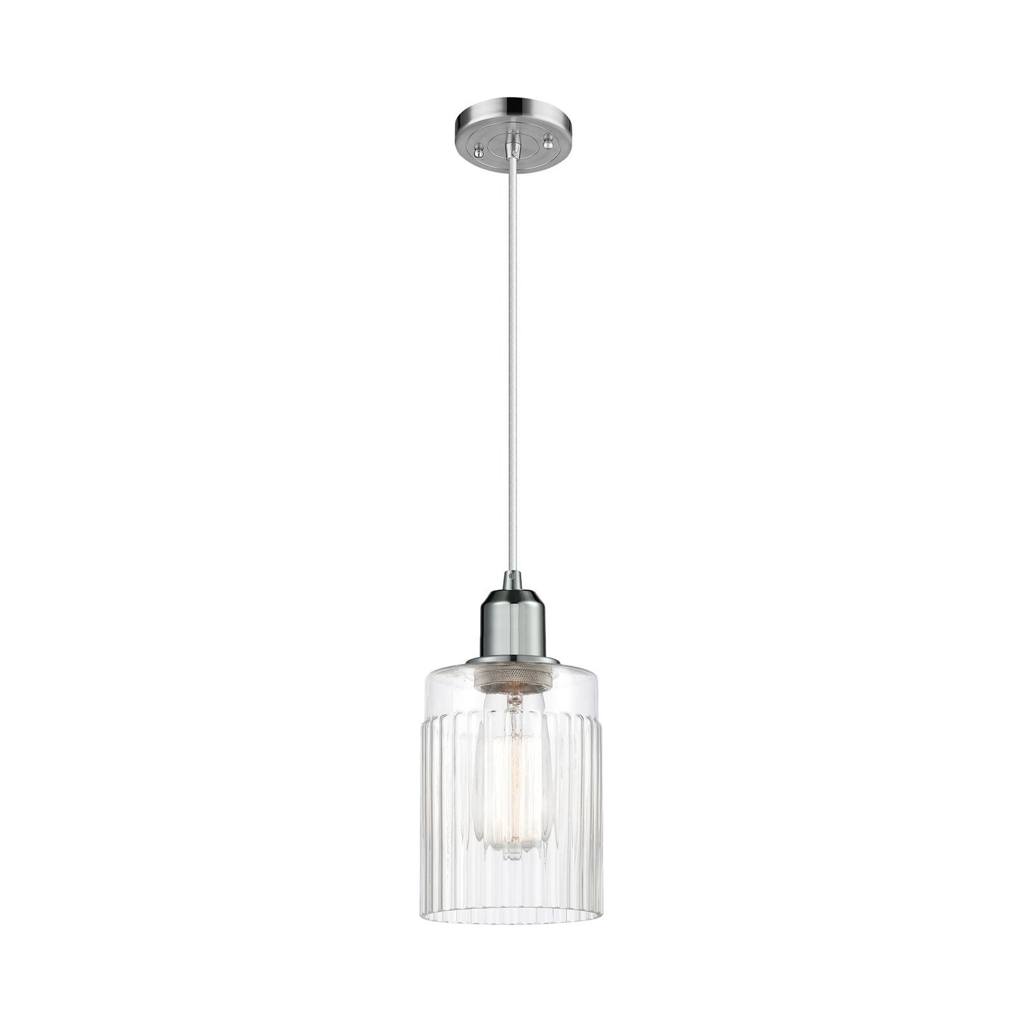 Innovations Hadley 4.5in 1-Light Mini Pendant | Industrial Polished Chrome Steel and Clear Ribbed Glass | Kitchen Island & Dining | Model 900-1P-PC-G342