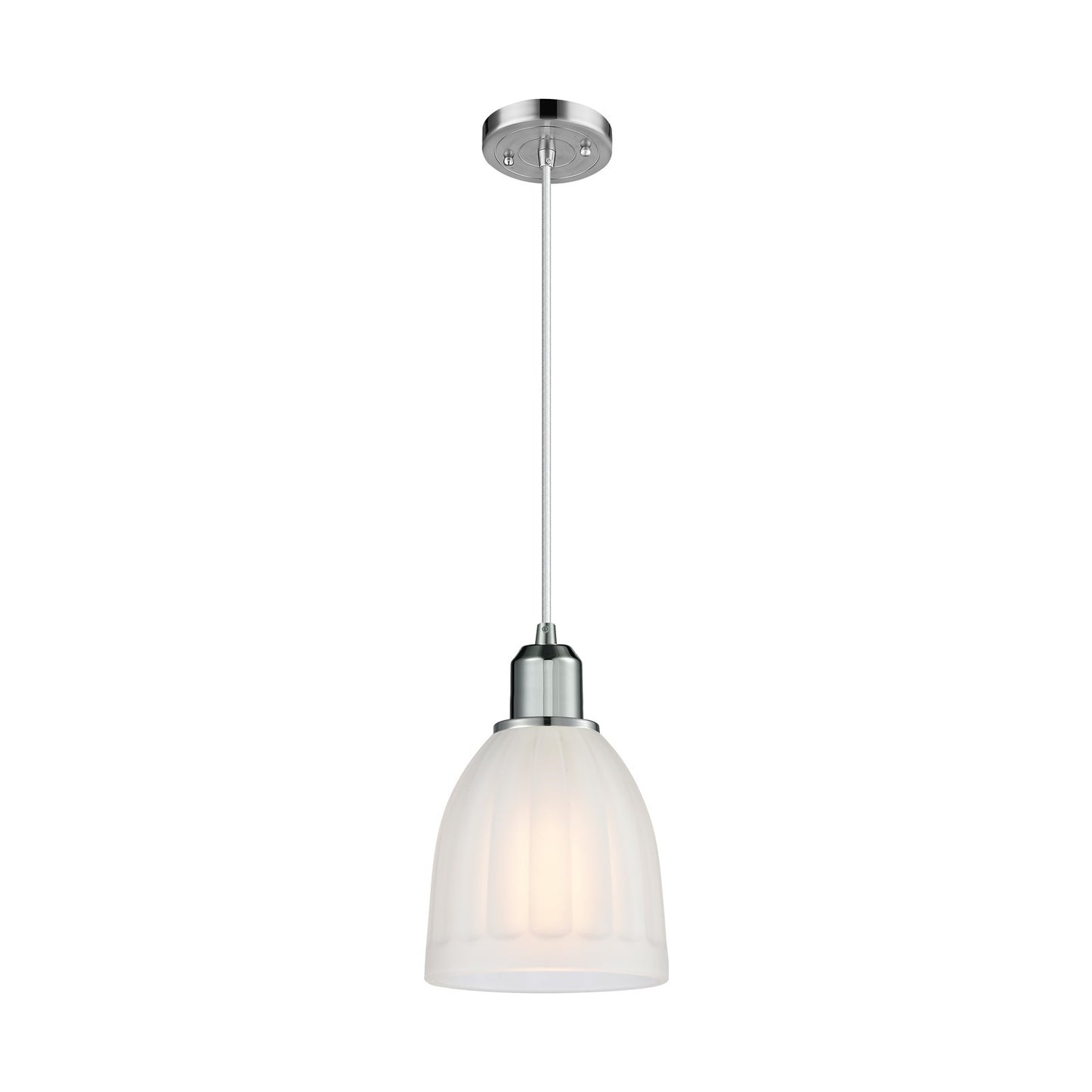 Innovations Brookfield 6in 1-Light Mini Pendant | Industrial Polished Chrome Steel and White Frosted Ribbed Glass | Kitchen Island | Model 900-1P-PC-G441