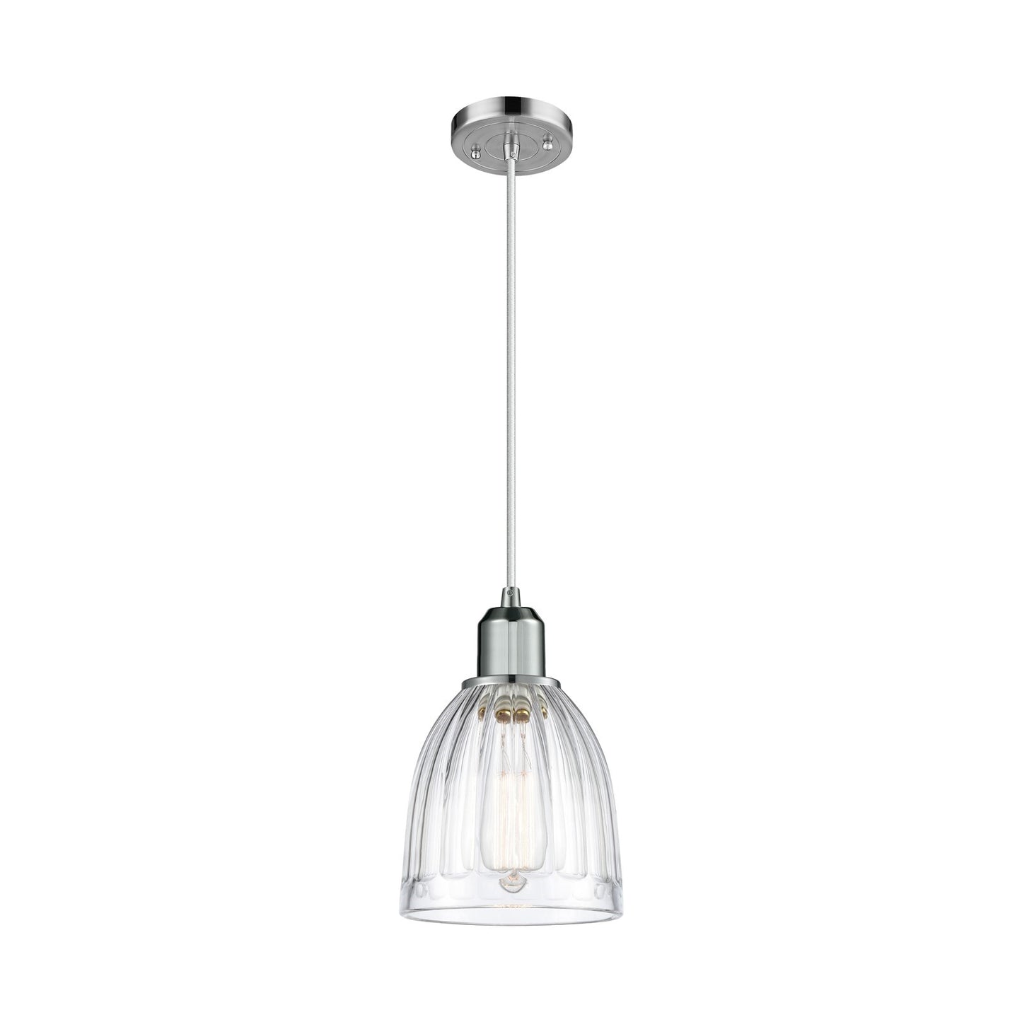 Innovations Brookfield 6in 1-Light Mini Pendant | Industrial Polished Chrome Steel and Clear Ribbed Glass | Kitchen Island & Dining | Model 900-1P-PC-G442