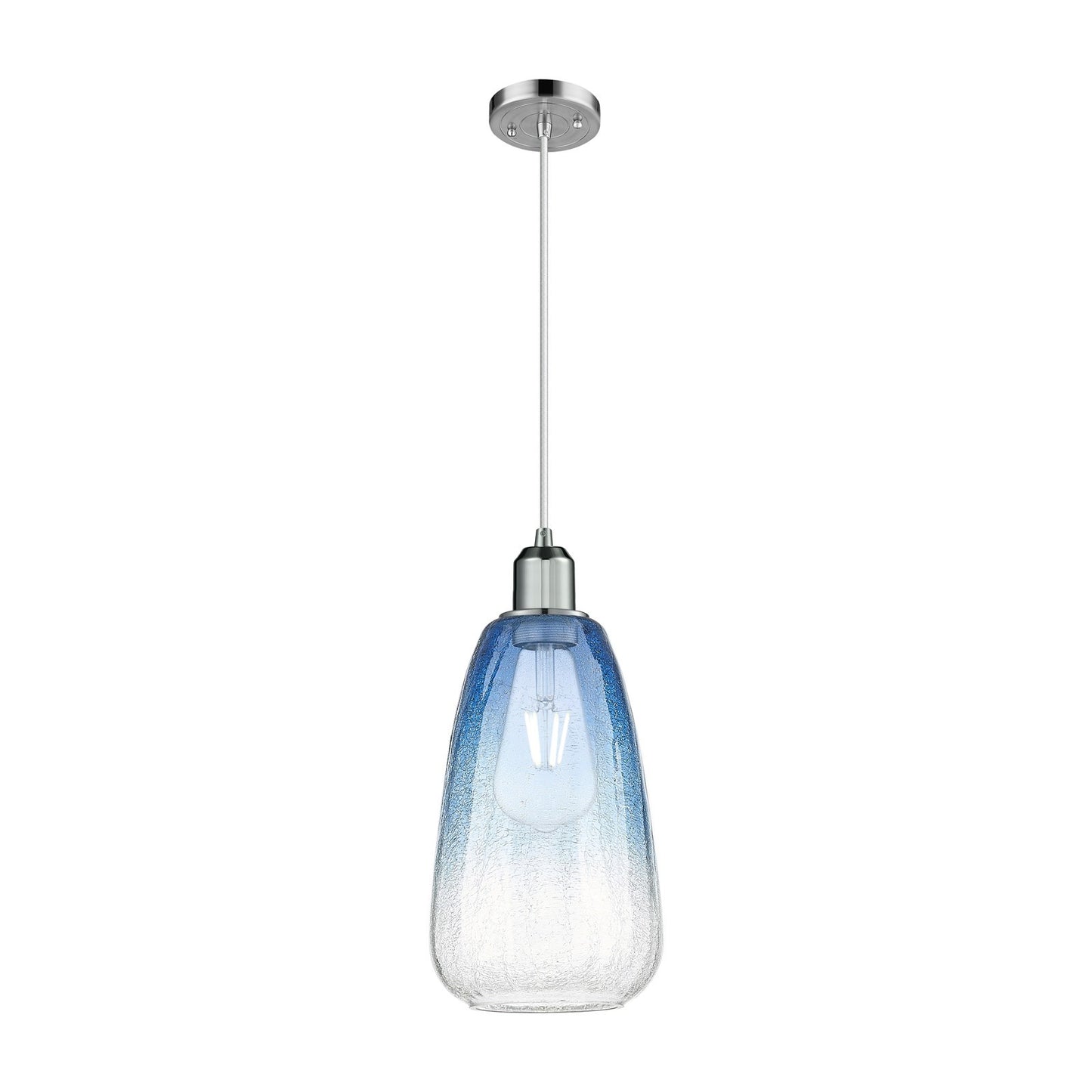 Innovations Brookhaven Almond 6in 1-Light Mini Pendant | Industrial Polished Chrome Steel and Sapphire Blue Glass | Kitchen | Model 900-1P-PC-G480-6SB