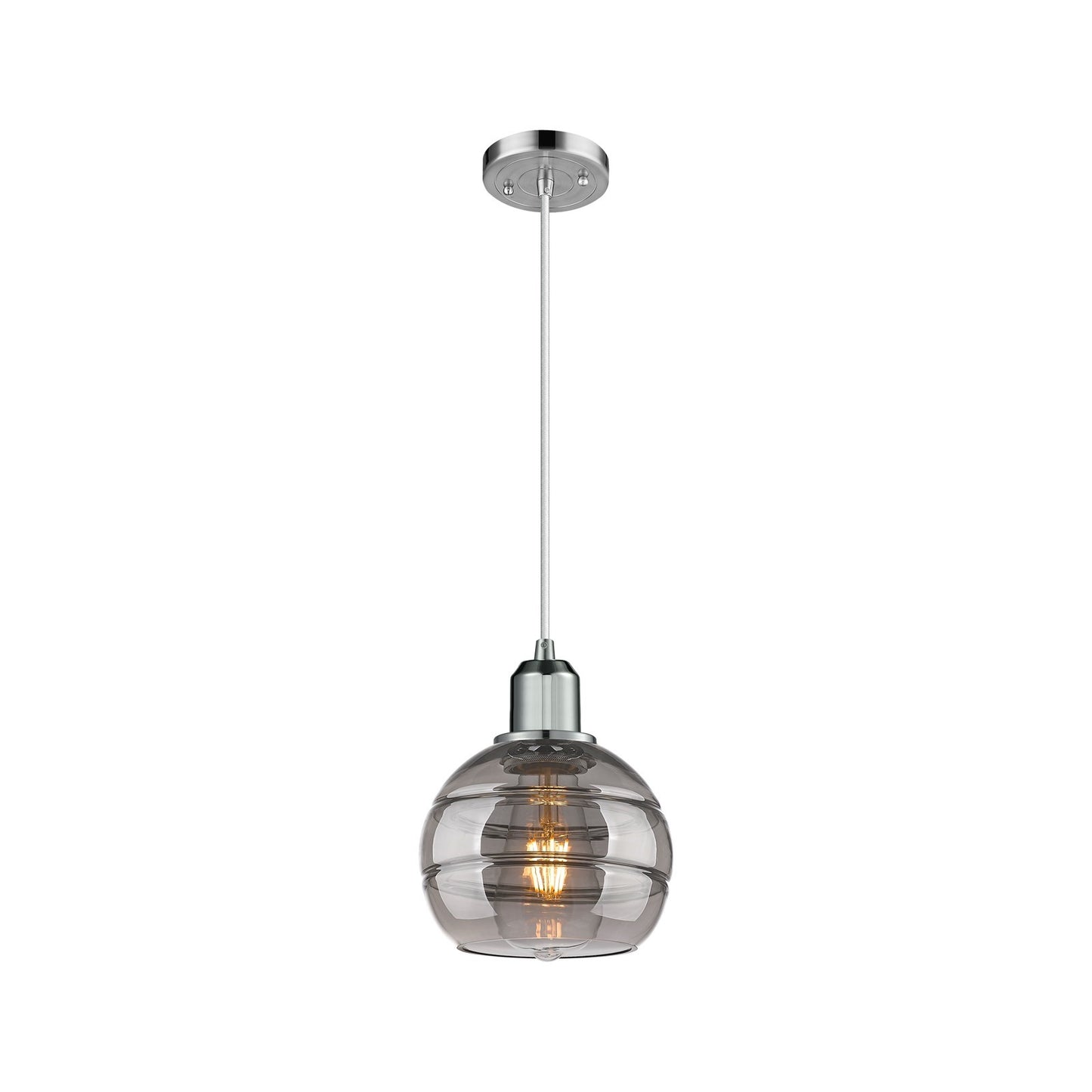 Innovations Rochester 6in 1-Light Mini Pendant | Industrial Polished Chrome Steel and Light Smoke Glass | Kitchen Island & | Model 900-1P-PC-G556-6SM