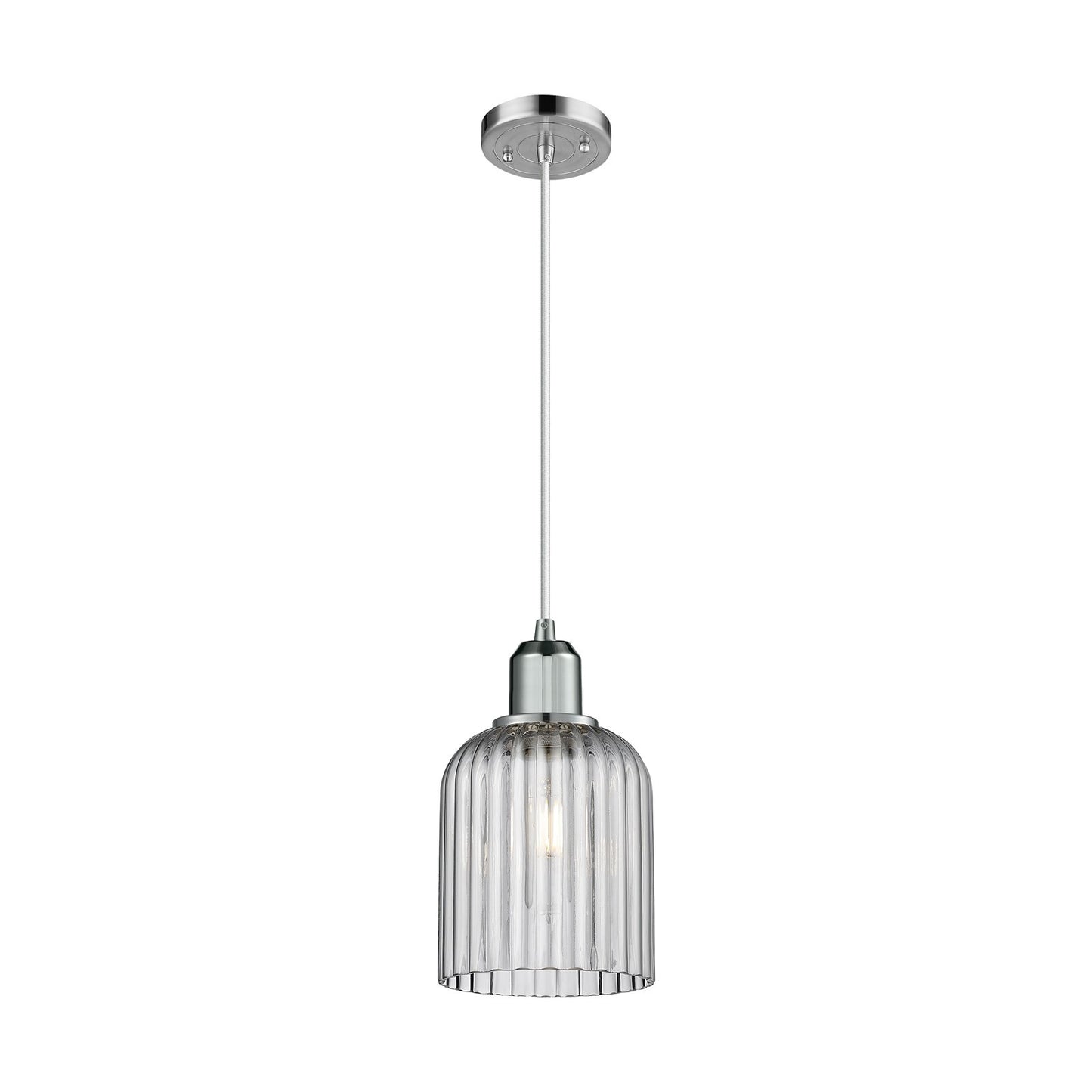 Innovations Bridal Veil 5in 1-Light Mini Pendant | Industrial Polished Chrome and Light Smoke Ribbed Glass | Kitchen Island & | Model 900-1P-PC-G559-5SM