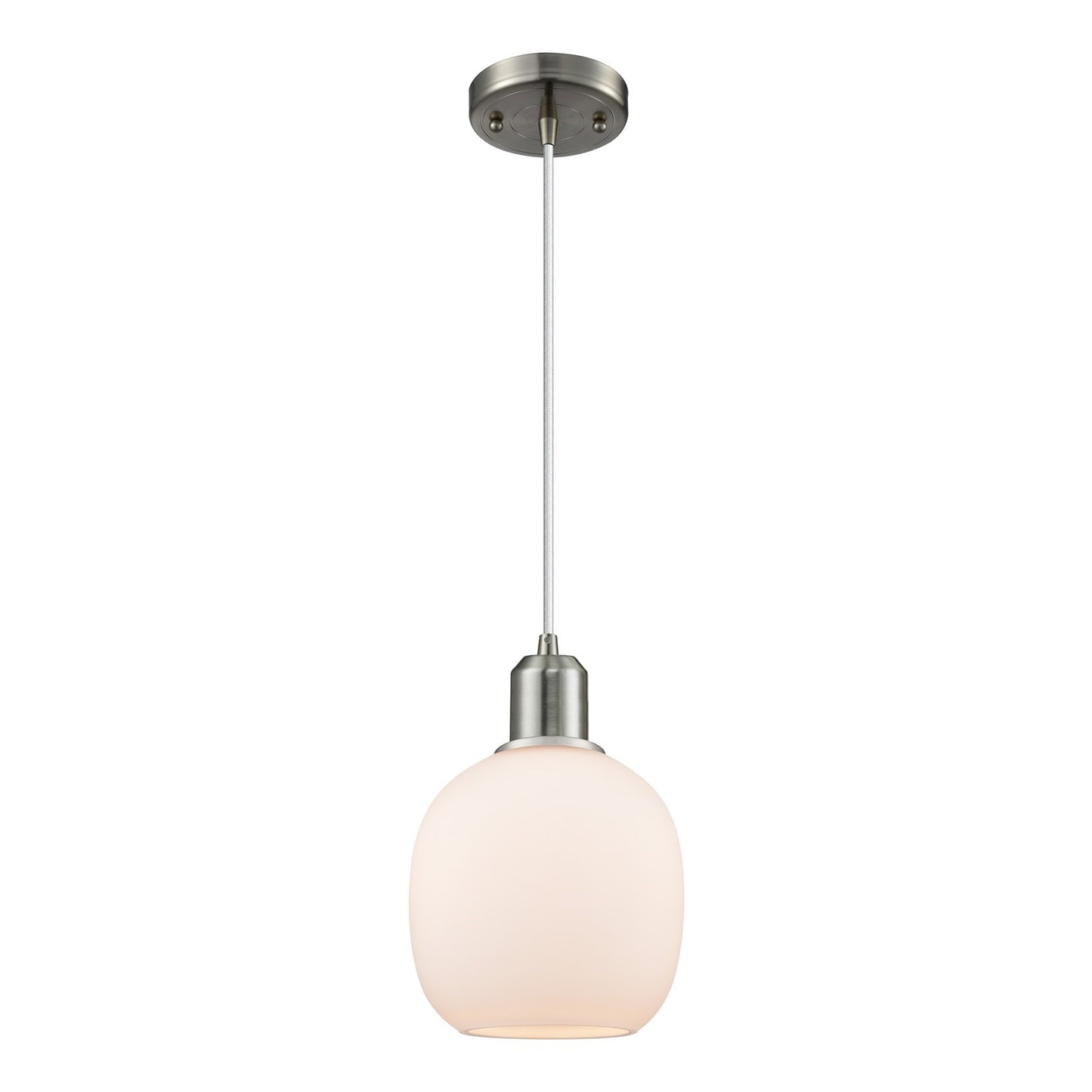 Innovations Lighting Belfast 6in 1-Light Mini Pendant | Industrial Brushed Satin Nickel Steel and Cased Matte White Glass | Kitchen | Model 900-1P-SN-G101