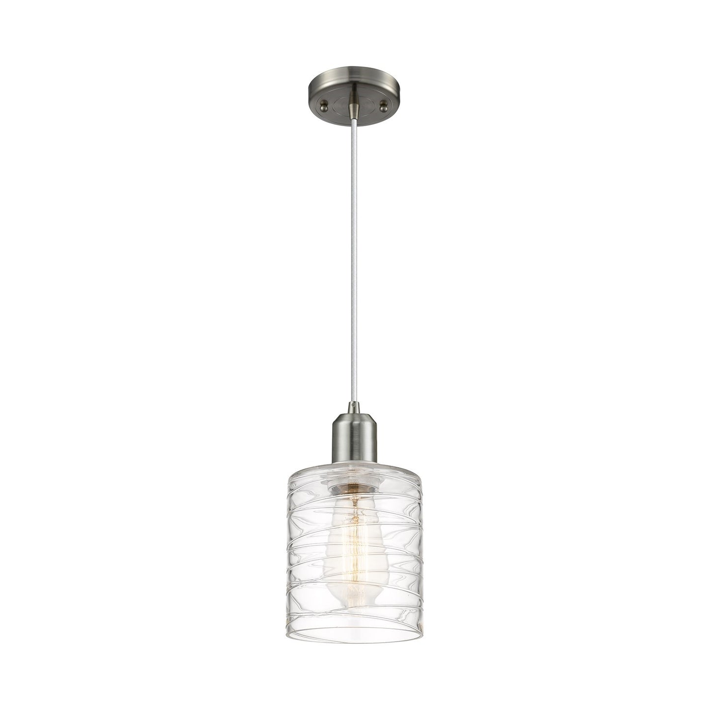 Innovations Cobbleskill 5in 1-Light Mini Pendant | Industrial Brushed Satin Nickel Steel and Deco Swirl Glass | Kitchen Island & | Model 900-1P-SN-G1113