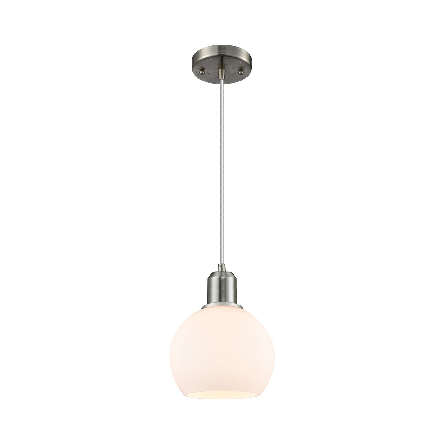 Innovations Athens 6in 1-Light Mini Pendant | Industrial Brushed Satin Nickel and Matte White Glass | Kitchen Island & Dining | Model 900-1P-SN-G121-6