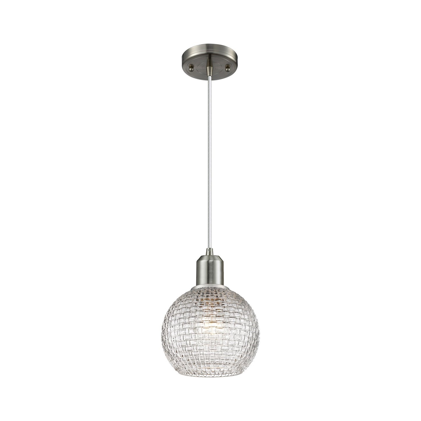 Innovations Athens 6in 1-Light Mini Pendant | Industrial Brushed Satin Nickel and Clear Basket Weave Glass | Kitchen Island & | Model 900-1P-SN-G122C-6CL