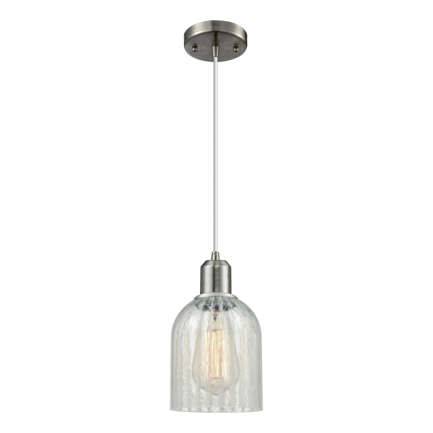 Innovations Caledonia 5in 1-Light Mini Pendant | Industrial Brushed Satin Nickel Steel and Mouchette Glass | Kitchen Island & | Model 900-1P-SN-G2511