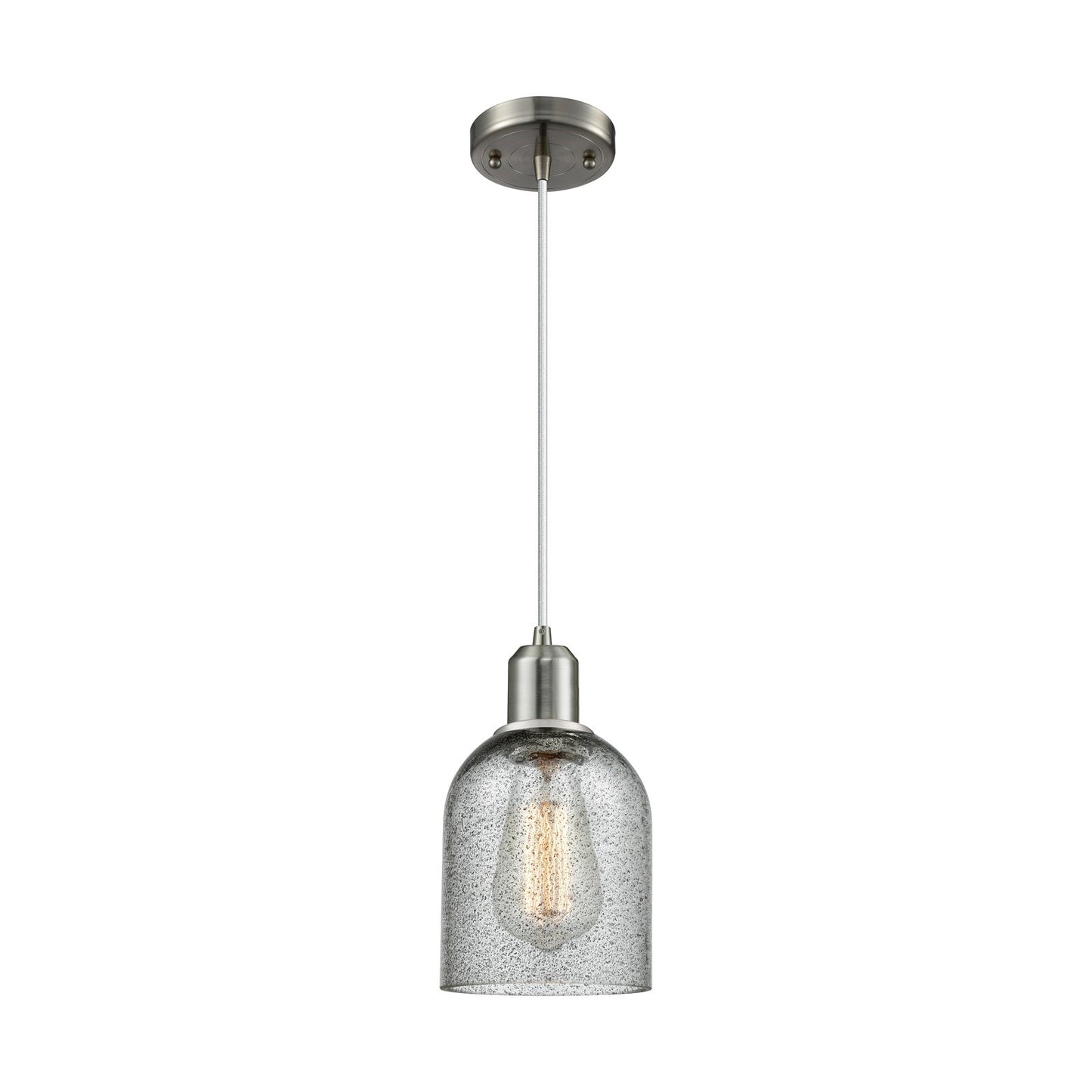 Innovations Caledonia 5in 1-Light Mini Pendant | Industrial Brushed Satin Nickel Steel and Charcoal Glass | Kitchen Island & Dining | Model 900-1P-SN-G257
