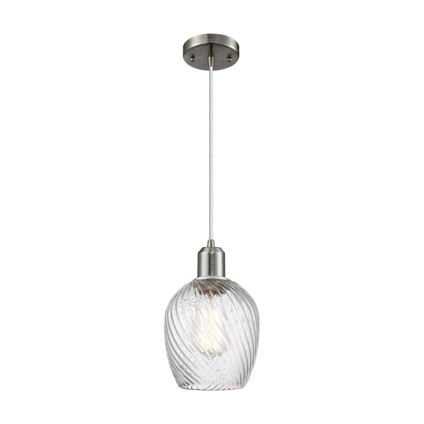 Innovations Lighting Salina 6in 1-Light Mini Pendant | Industrial Brushed Satin Nickel Steel and Clear Spiral Fluted Glass | Model 900-1P-SN-G292