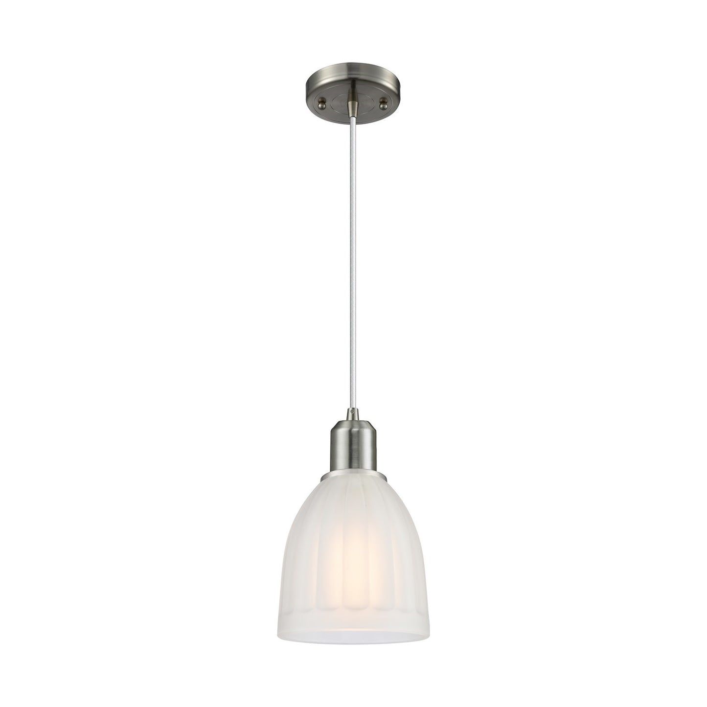 Innovations Brookfield 6in 1-Light Mini Pendant | Industrial Brushed Satin Nickel Steel and White Frosted Ribbed Glass | Kitchen | Model 900-1P-SN-G441