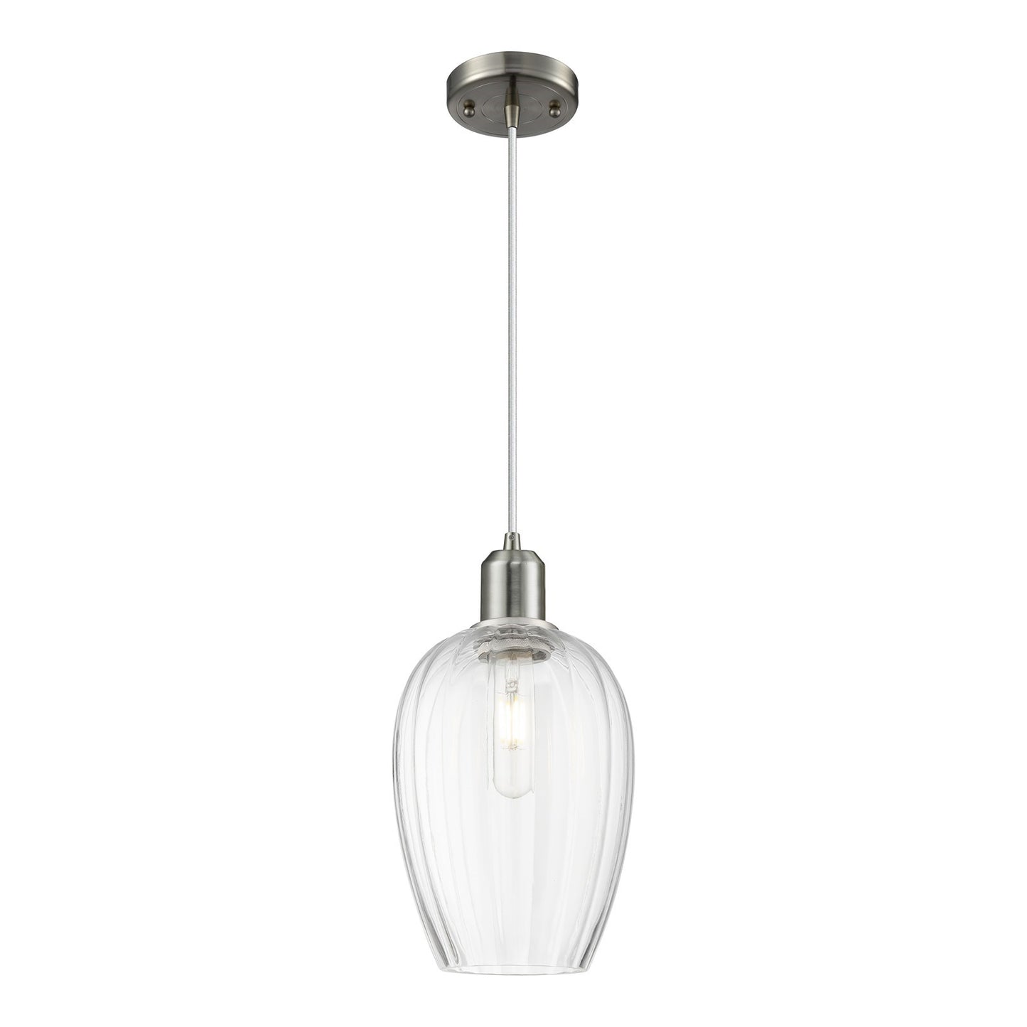 Innovations Preston Flute 6.25in 1-Light Mini Pendant | Industrial Brushed Satin Nickel and Clear Glass | Kitchen Island & | Model 900-1P-SN-G457-6CL