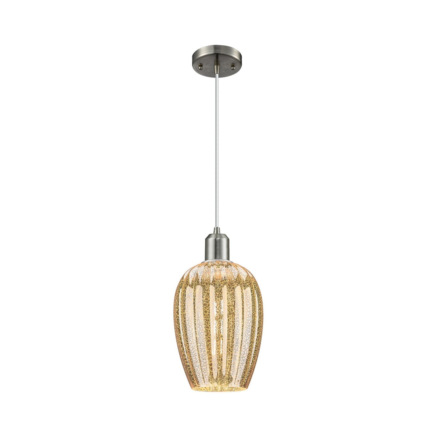 Innovations Preston Flute 6.25in 1-Light Mini Pendant | Industrial Brushed Satin Nickel and Mercury Glass | Kitchen Island & | Model 900-1P-SN-G457-6ME