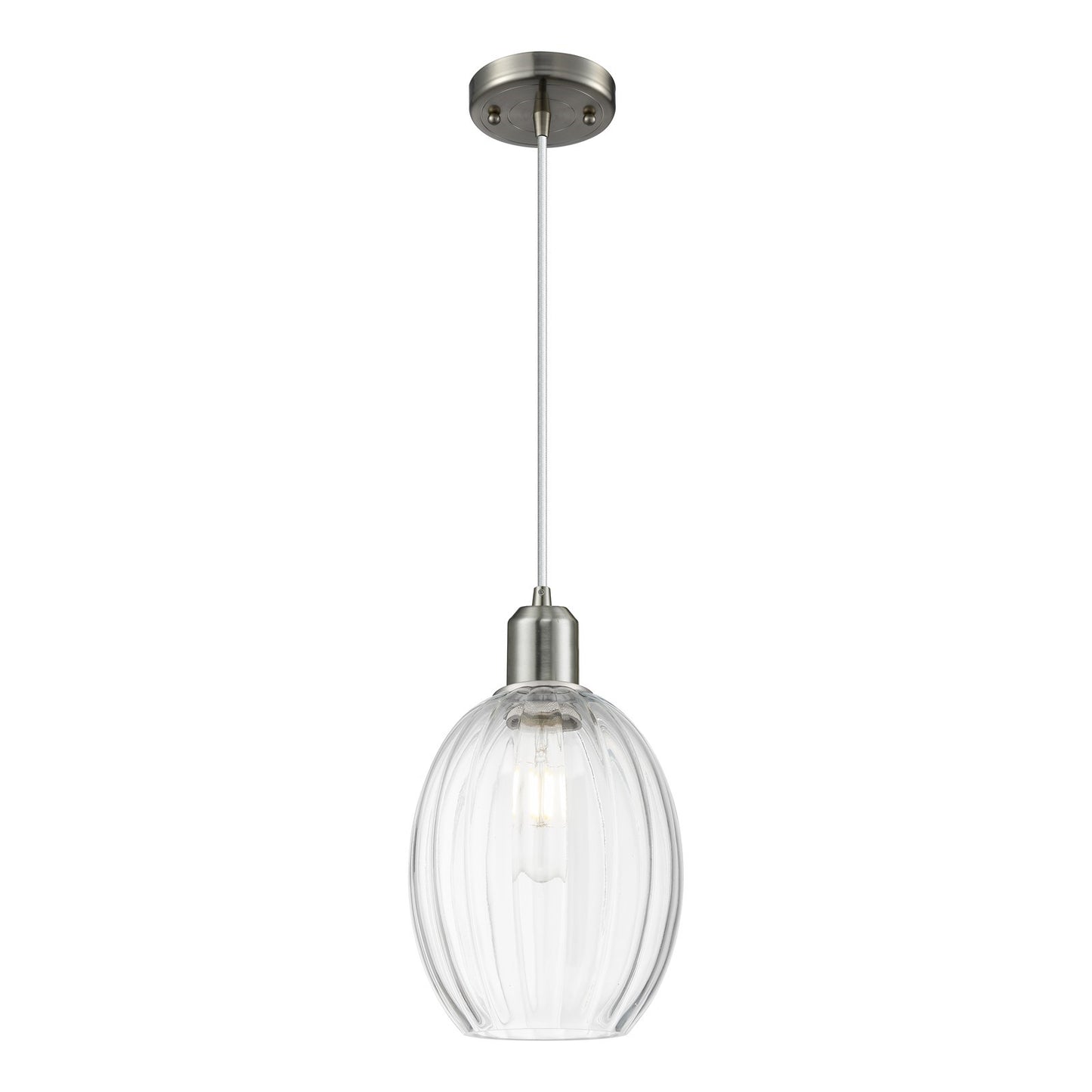 Innovations Preston Bulb 6.25in 1-Light Mini Pendant | Industrial Brushed Satin Nickel Steel and Clear Glass | Kitchen Island & | Model 900-1P-SN-G459-6CL