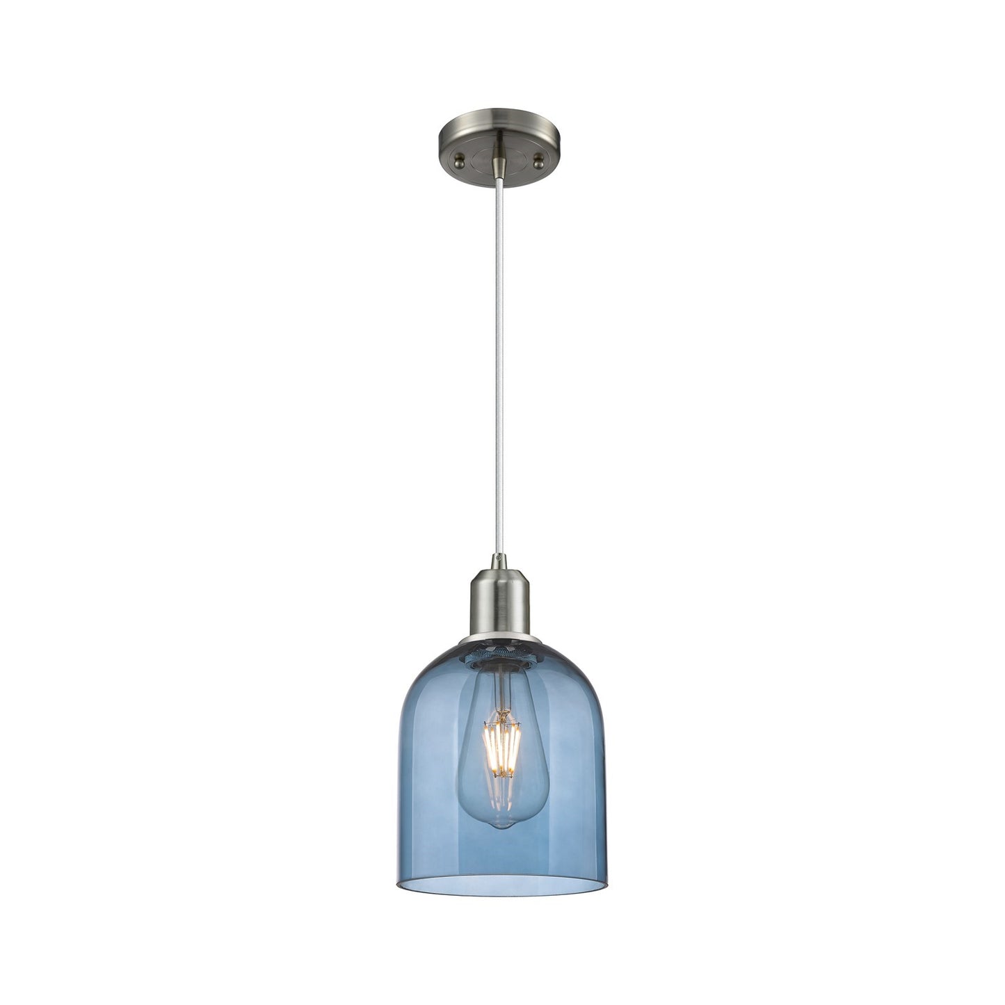 Innovations Bella 6in 1-Light Mini Pendant | Industrial Brushed Satin Nickel and Blue Glass | Kitchen Island & Dining Room | Model 900-1P-SN-G558-6BL