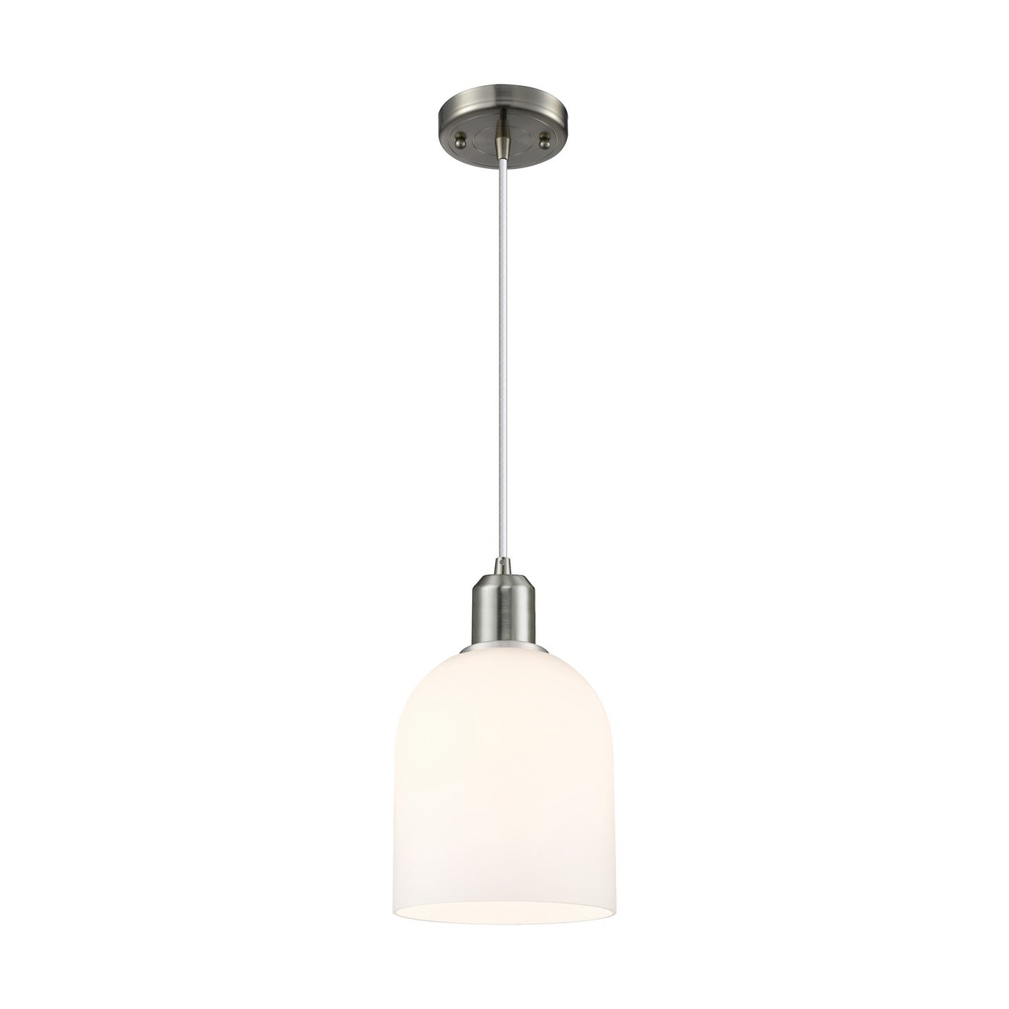 Innovations Bella 6in 1-Light Mini Pendant | Industrial Brushed Satin Nickel Steel and White Glass | Kitchen Island & Dining | Model 900-1P-SN-G558-6GWH