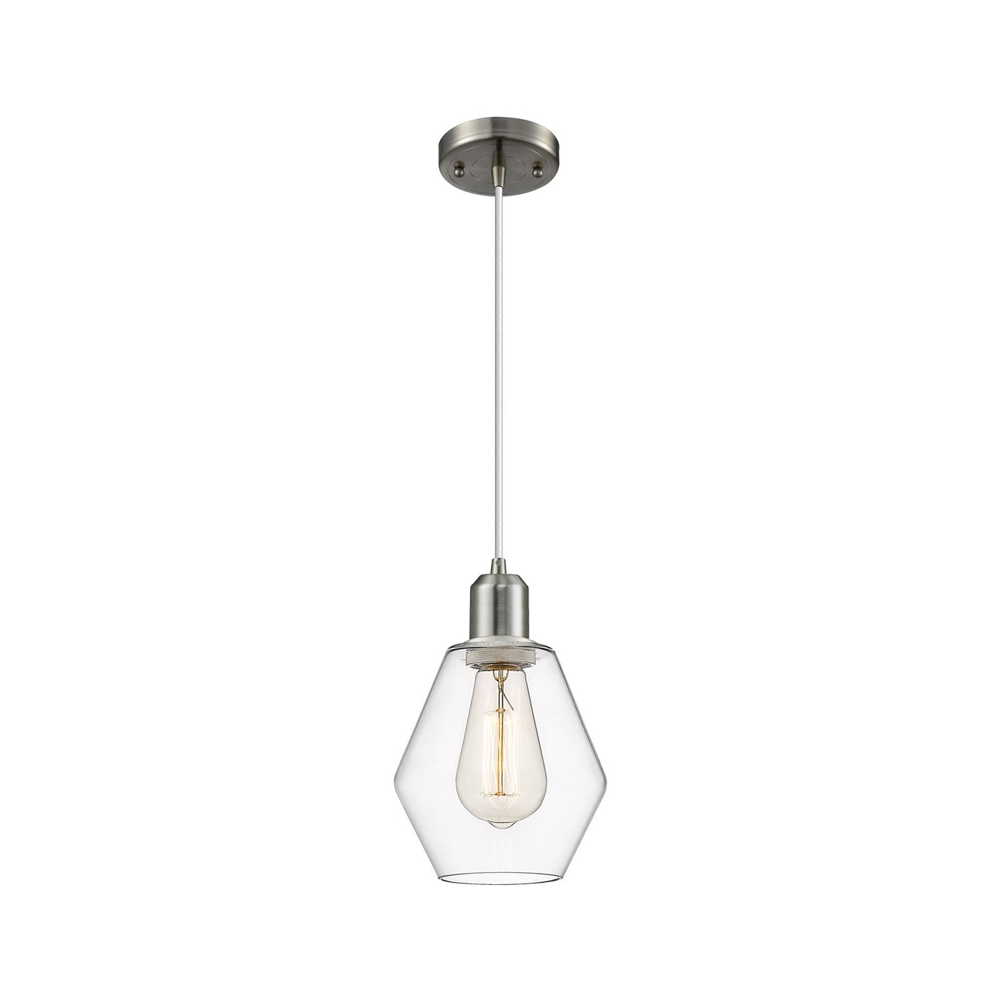 Innovations Cindyrella 6in 1-Light Mini Pendant | Industrial Brushed Satin Nickel Steel and Clear Glass | Kitchen Island & Dining | Model 900-1P-SN-G652-6