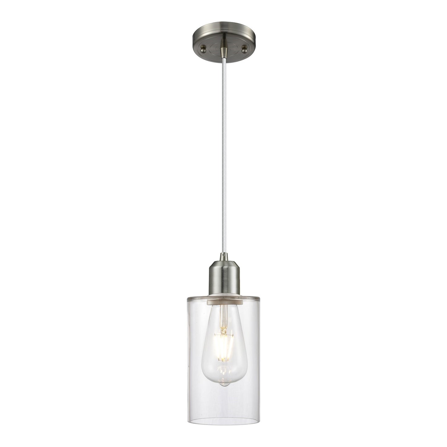 Innovations Clymer 4in 1-Light Mini Pendant | Industrial Brushed Satin Nickel Steel and Clear Glass | Kitchen Island & Dining Room | Model 900-1P-SN-G802