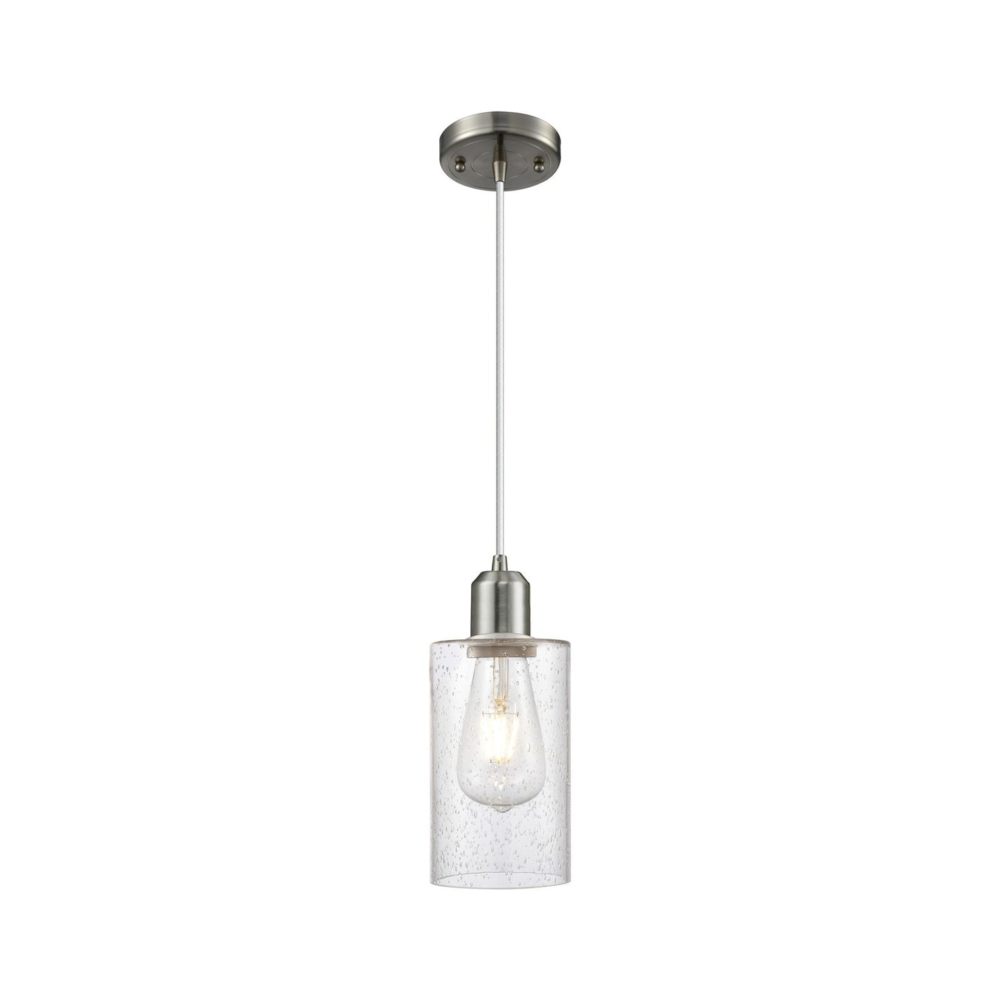 Innovations Clymer 4in 1-Light Mini Pendant | Industrial Brushed Satin Nickel Steel and Seedy Glass | Kitchen Island & Breakfast | Model 900-1P-SN-G804
