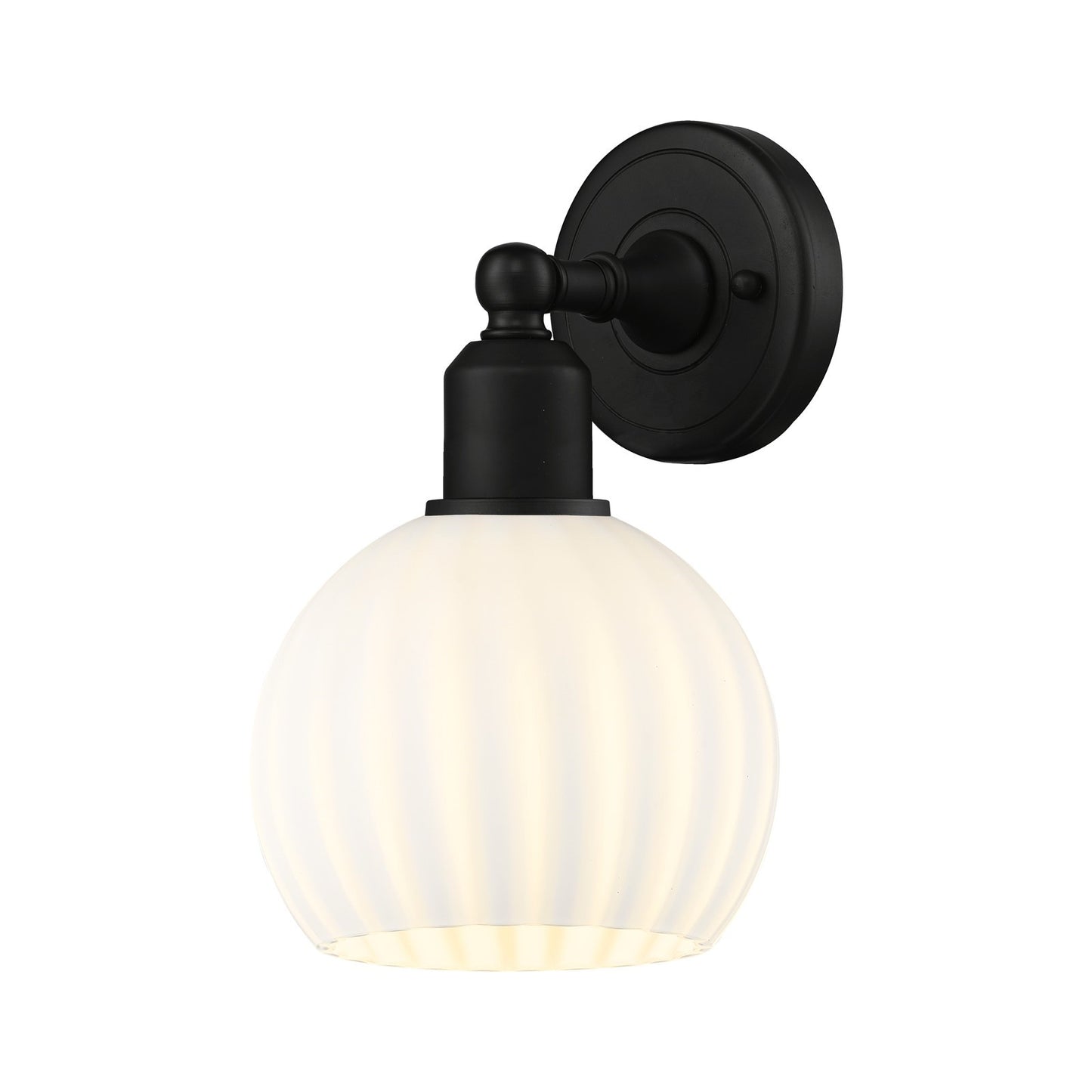 Innovations Lighting White Venetian 6in 1-Light Wall Sconce | Industrial Matte Black Steel and Matte Black Glass | Bathroom & | Model 900-1W-BK-G1217-6WV