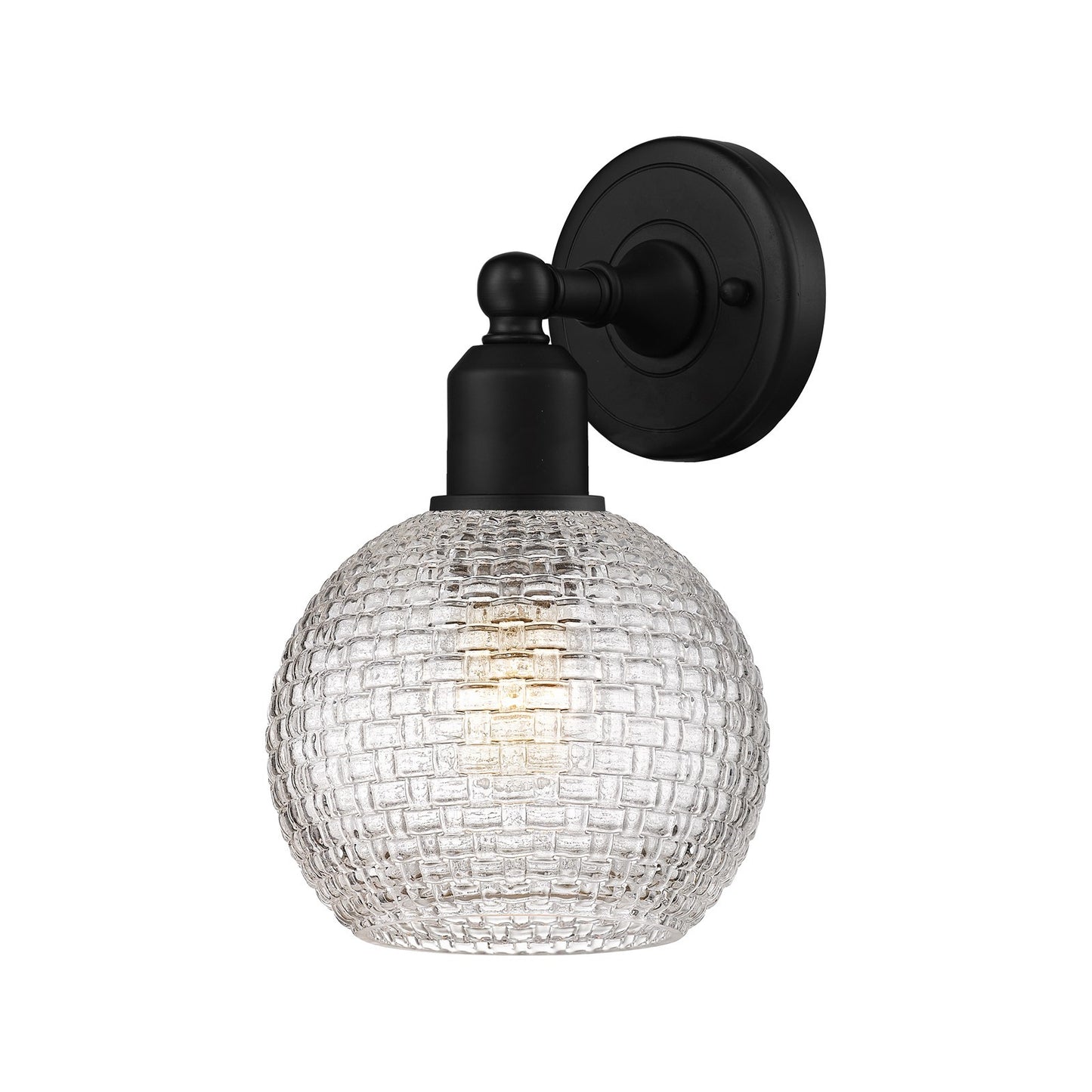 Innovations Athens 6in 1-Light Wall Sconce | Industrial Matte Black Steel and Clear Basket Weave Glass | Hallway & Bathroom | Model 900-1W-BK-G122C-6CL
