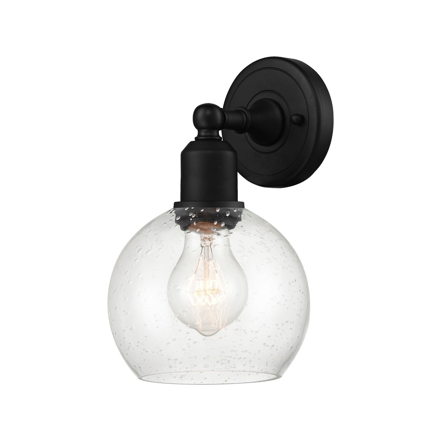 Innovations Athens 6in 1-Light Wall Sconce | Industrial Matte Black Steel and Seedy Glass | Bedroom & Hallway Accent Light | Model 900-1W-BK-G124-6