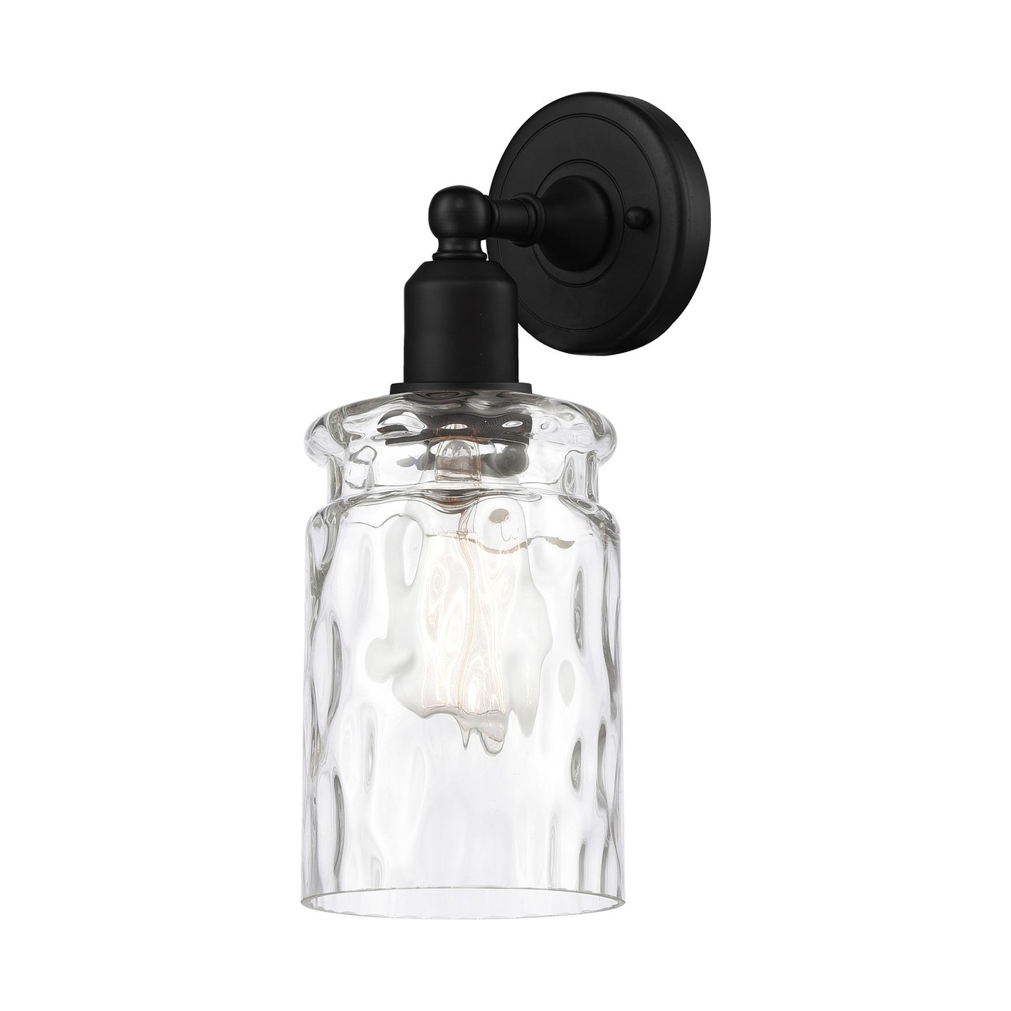 Innovations Candor 1-Light Wall Sconce | Industrial Matte Black Steel and Clear Waterglass Glass | Hallway & Bathroom Accent | Model 900-1W-BK-G352