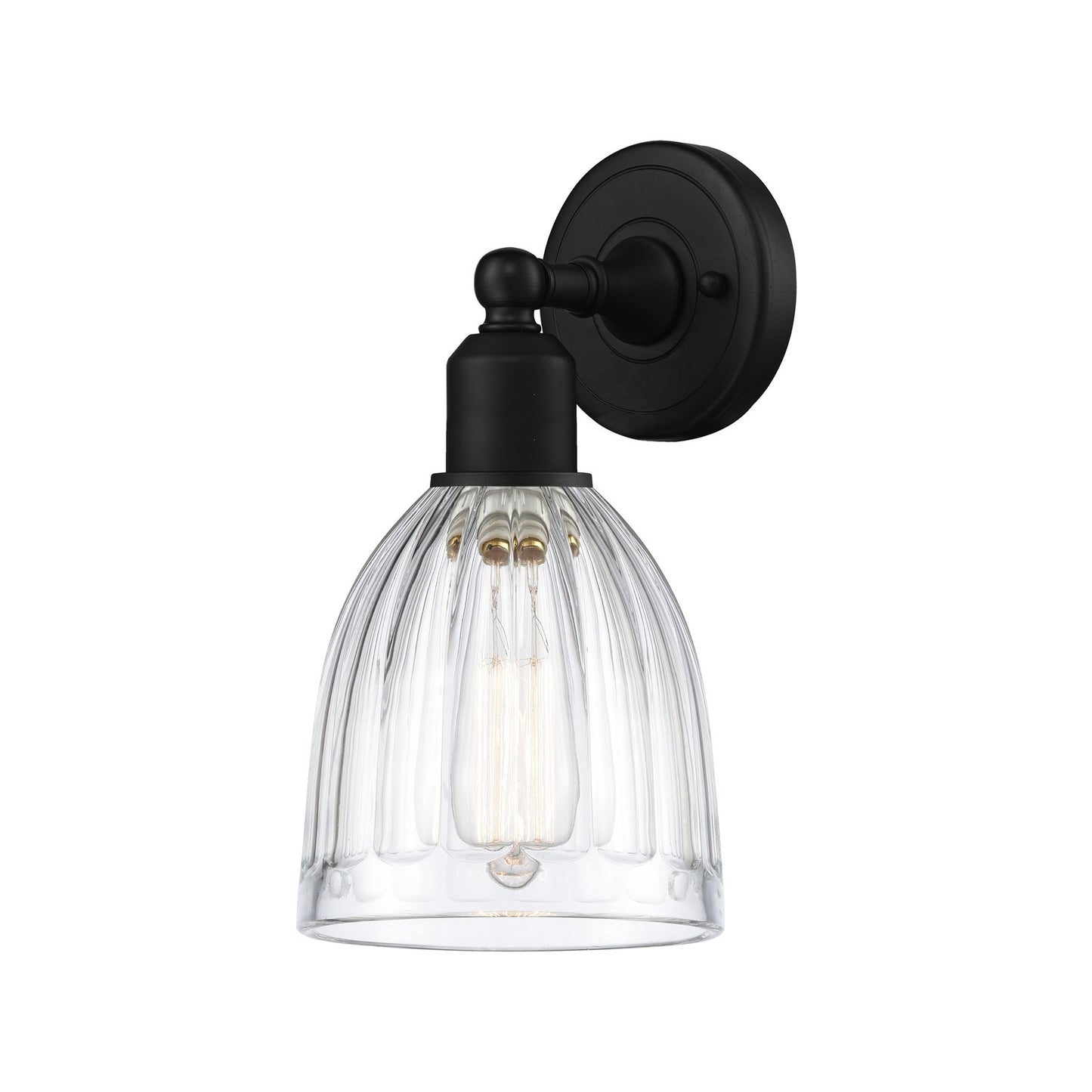 Innovations Brookfield 6in 1-Light Wall Sconce | Industrial Matte Black Steel and Clear Ribbed Glass | Hallway & Bedroom | Model 900-1W-BK-G442