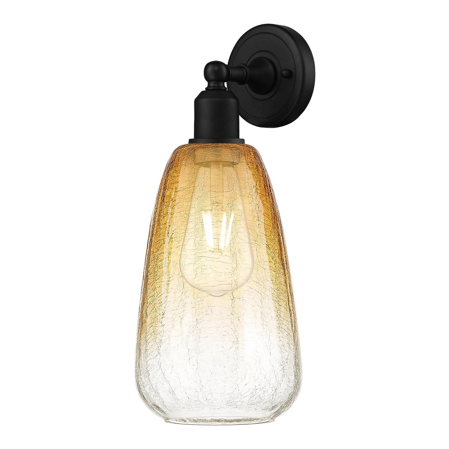 Innovations Brookhaven Almond 6in 1-Light Wall Sconce | Industrial Matte Black Steel and Amber Glass | Living Room & Hallway | Model 900-1W-BK-G480-6AM