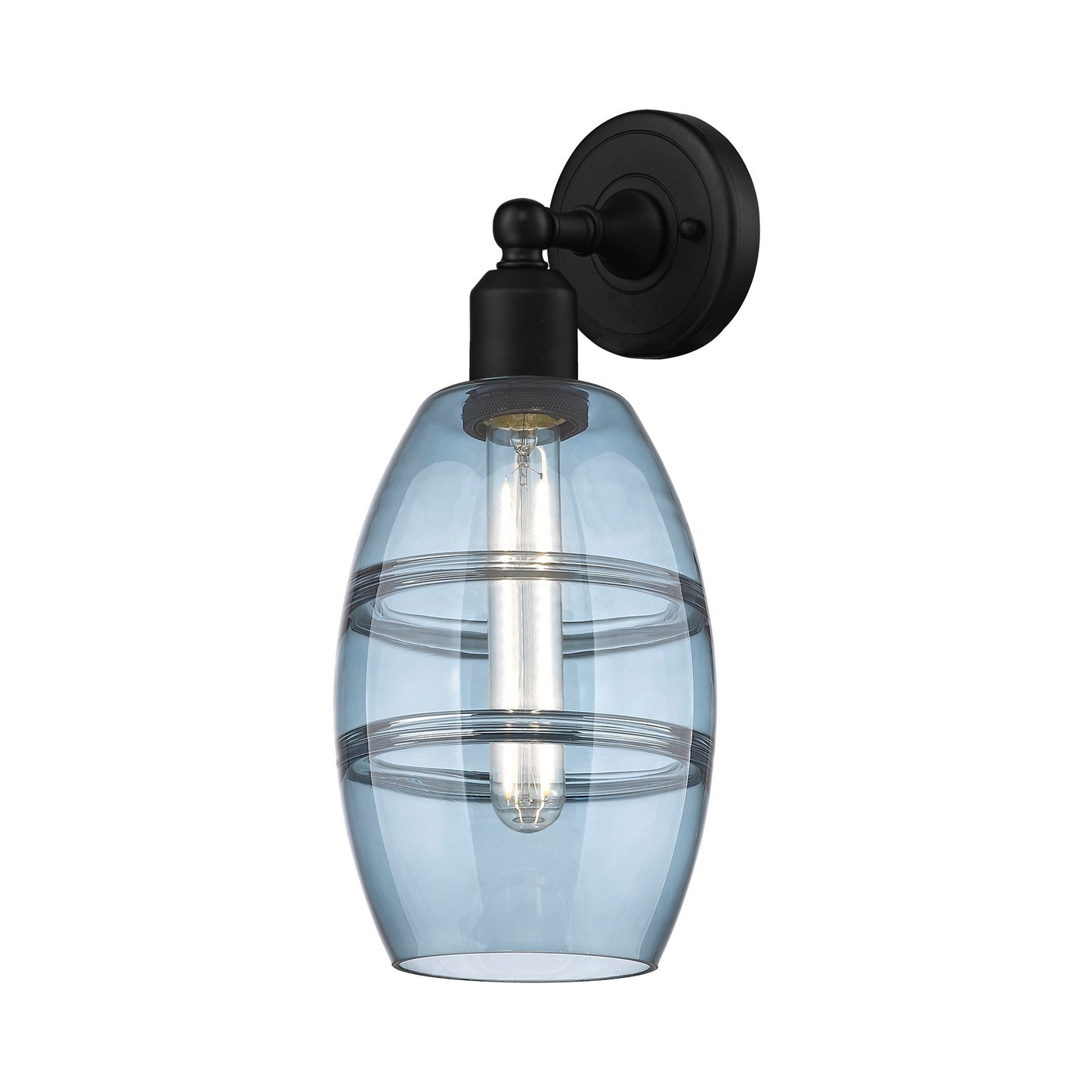 Innovations Vaz 6in 1-Light Wall Sconce | Industrial Matte Black Steel and Blue Glass | Bathroom & Hallway Accent | Model 900-1W-BK-G557-6BL