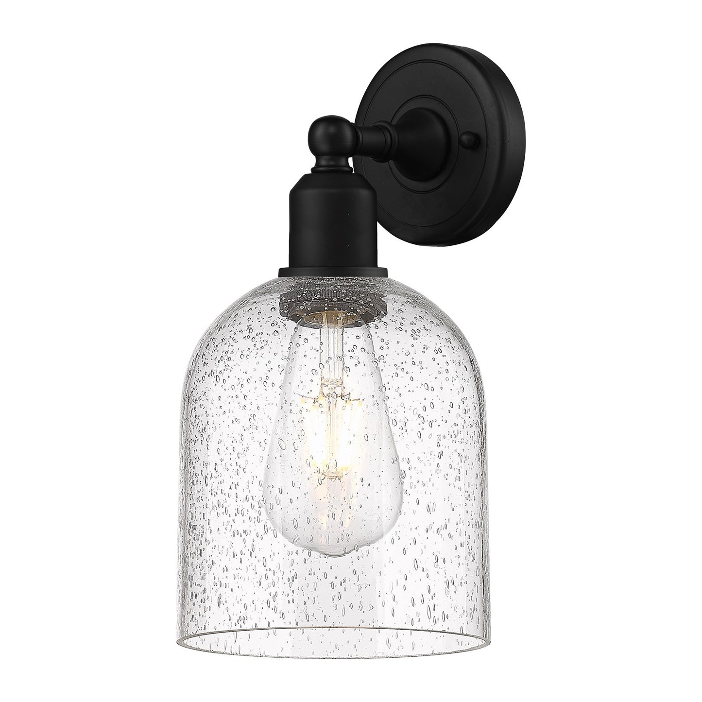 Innovations Bella 6in 1-Light Wall Sconce | Industrial Matte Black Steel and Seedy Glass | Bedroom & Hallway Accent | Model 900-1W-BK-G558-6SDY