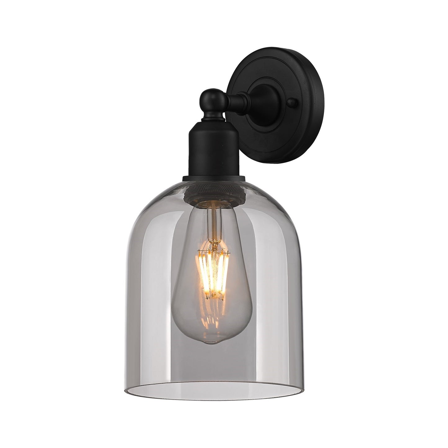 Innovations Bella 6in 1-Light Wall Sconce | Industrial Matte Black Steel and Light Smoke Glass | Bedroom & Hallway Accent Light | Model 900-1W-BK-G558-6SM
