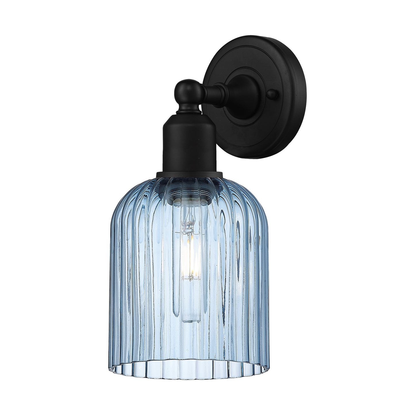 Innovations Bridal Veil 1-Light 5in Sconce | Industrial Matte Black Steel and Princess Blue Glass | Bedroom & Hallway Accent | Model 900-1W-BK-G559-5BL