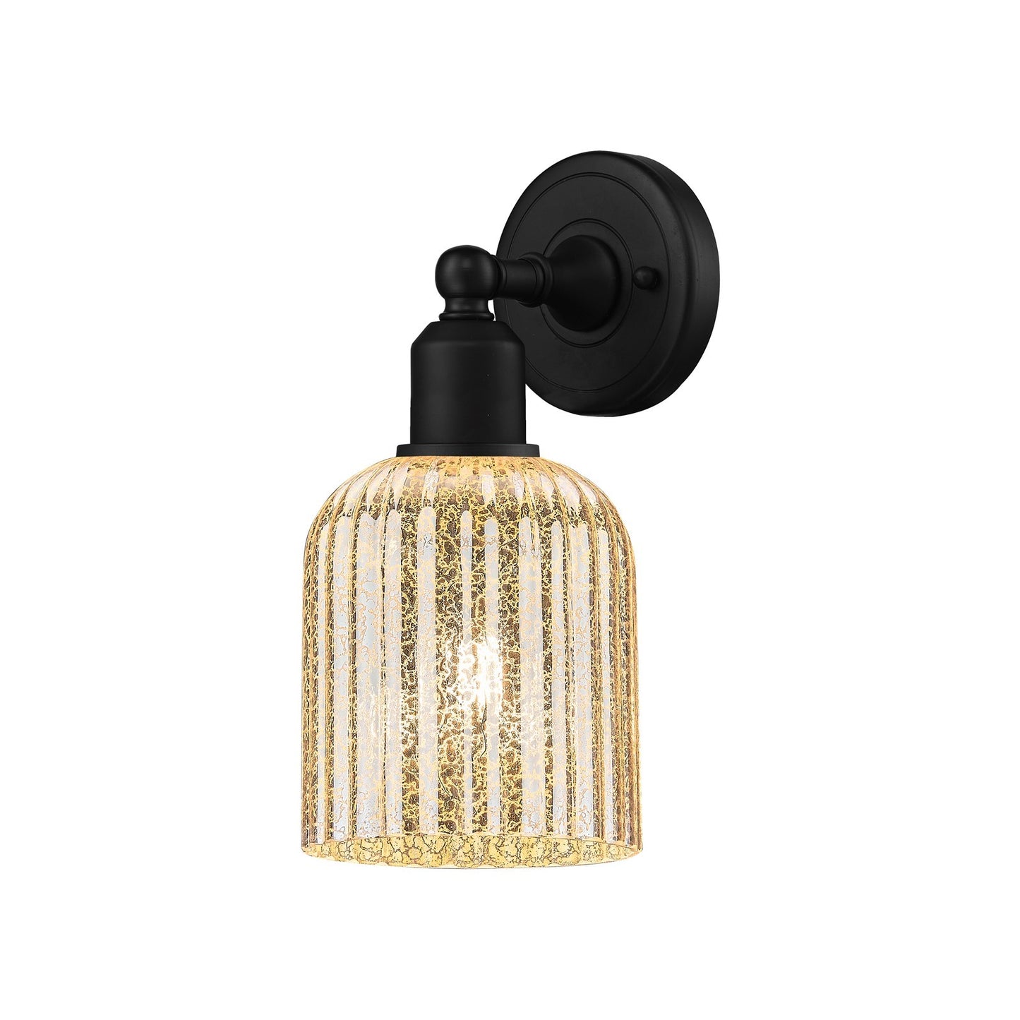 Innovations Bridal Veil 1-Light 5in Sconce | Industrial Matte Black Steel and Mercury Ribbed Glass | Damp Rated Bathroom & | Model 900-1W-BK-G559-5ME