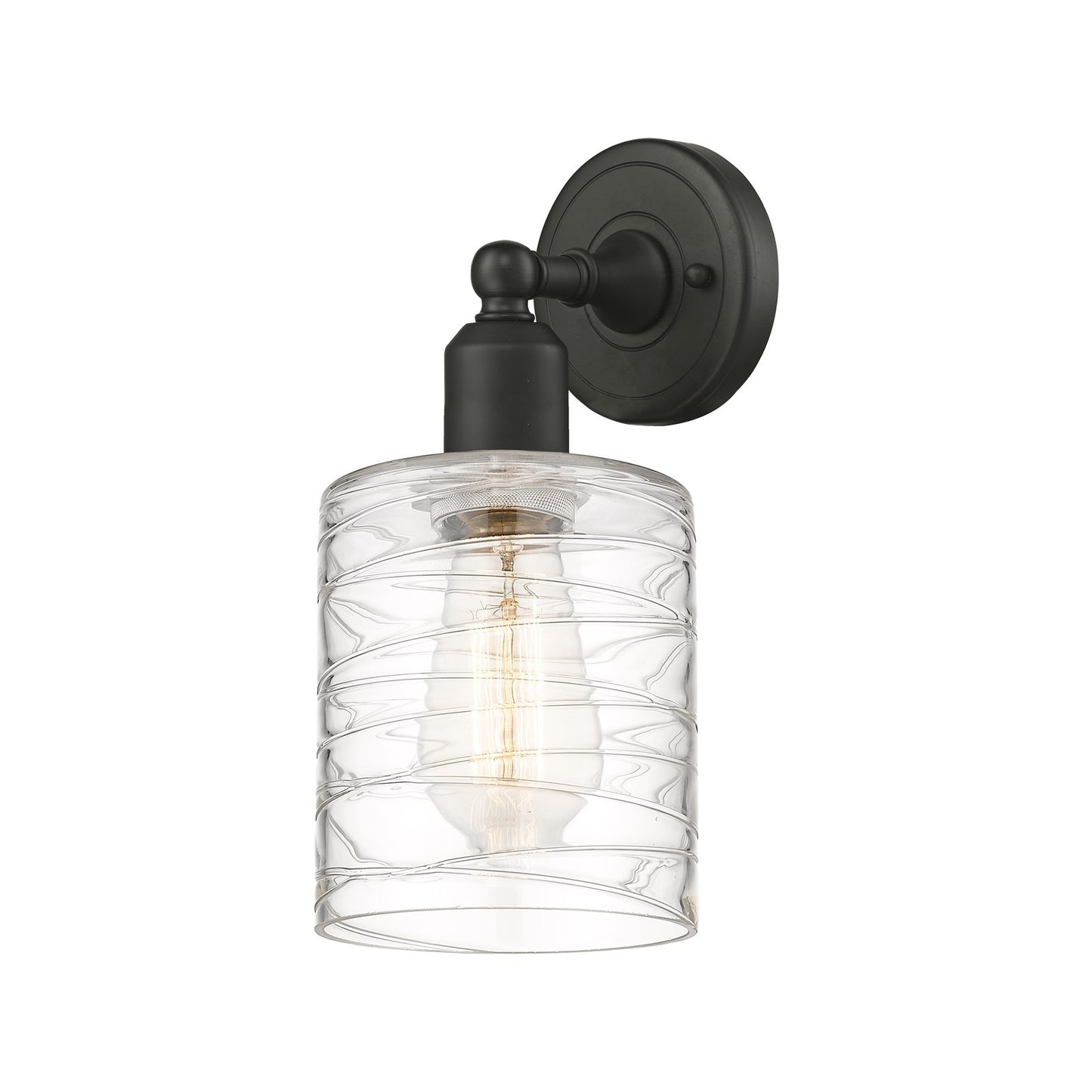 Innovations Cobbleskill 5in 1-Light Wall Sconce | Industrial Oil Rubbed Bronze Steel and Deco Swirl Glass | Damp-Rated Hallway & | Model 900-1W-OB-G1113