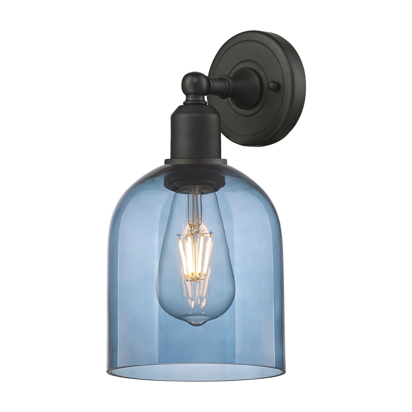 Innovations Bella 6in 1-Light Wall Sconce | Industrial Oil Rubbed Bronze Steel and Blue Glass | Bedroom & Hallway Accent | Model 900-1W-OB-G558-6BL