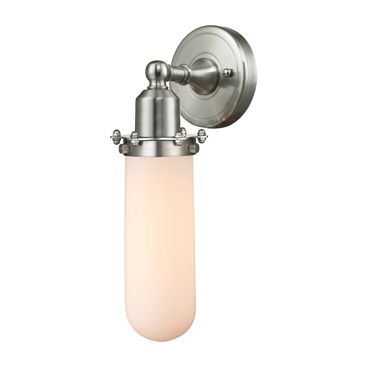 Innovations Centri 4.5in 1-Light Wall Sconce | Industrial Brushed Satin Nickel Steel and Matte White Frosted Glass | Hallway | Model 900-1W-SN-CE228-SN-W