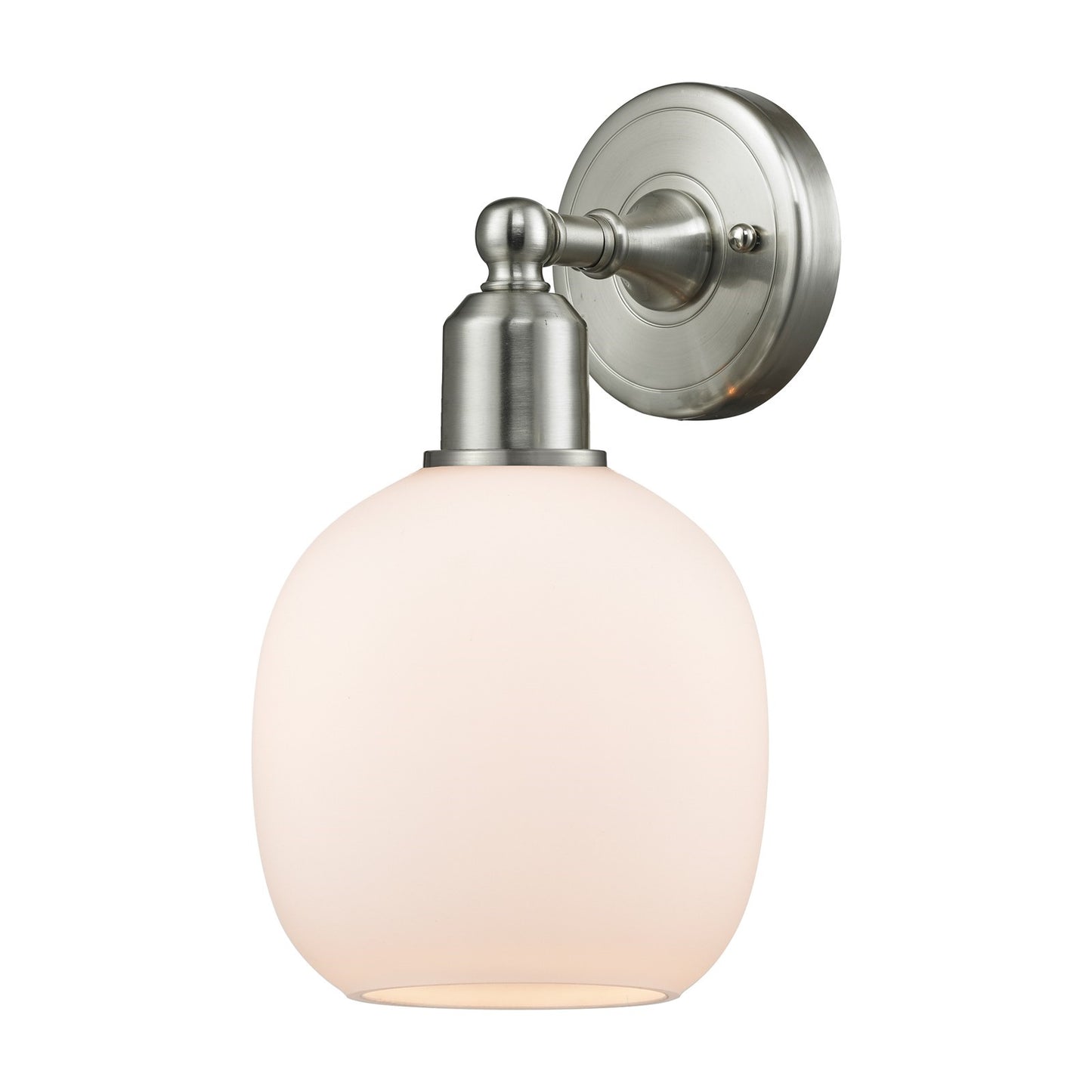 Innovations Belfast 6in 1-Light Wall Sconce | Industrial Brushed Satin Nickel Steel and Matte White Glass Globe | Hallway & | Model 900-1W-SN-G101
