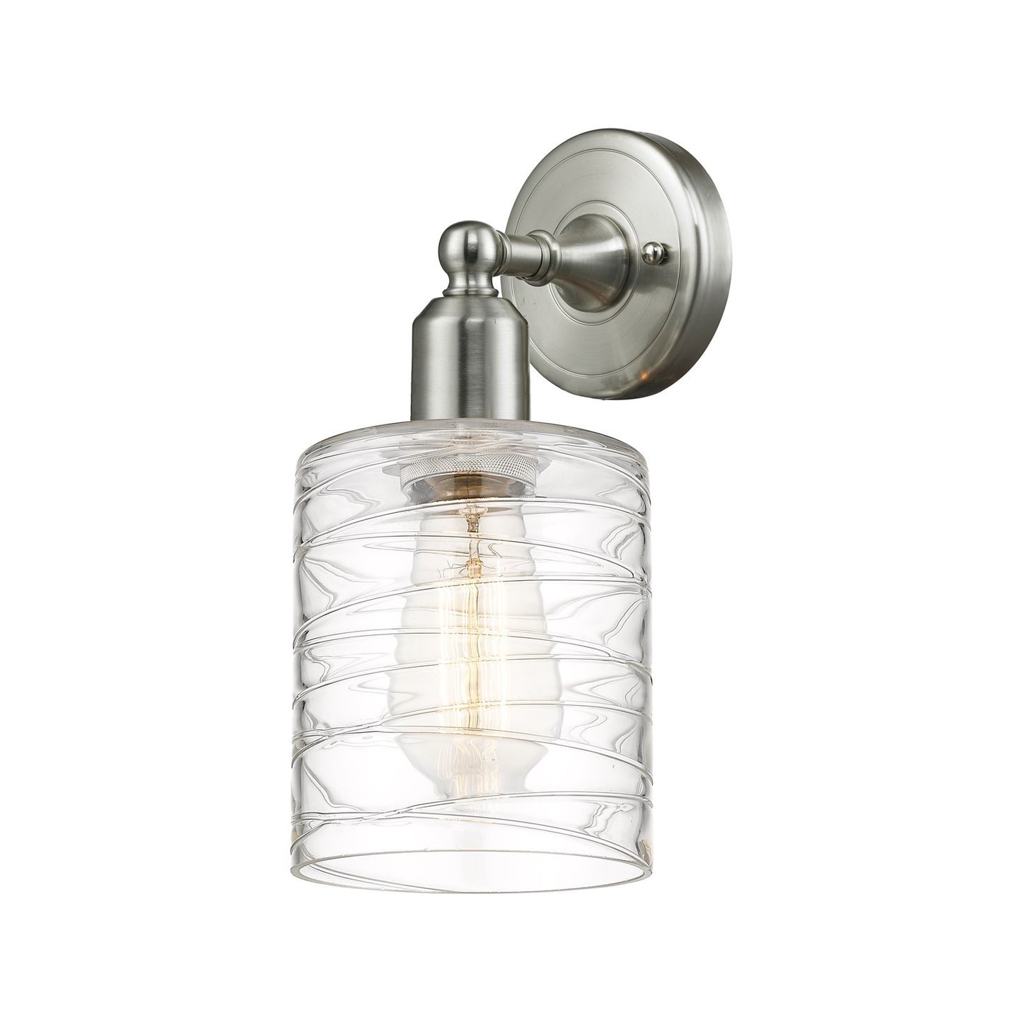 Innovations Cobbleskill 5in 1-Light Wall Sconce | Industrial Brushed Satin Nickel and Deco Swirl Glass | Hallway & Bathroom Accent | Model 900-1W-SN-G1113